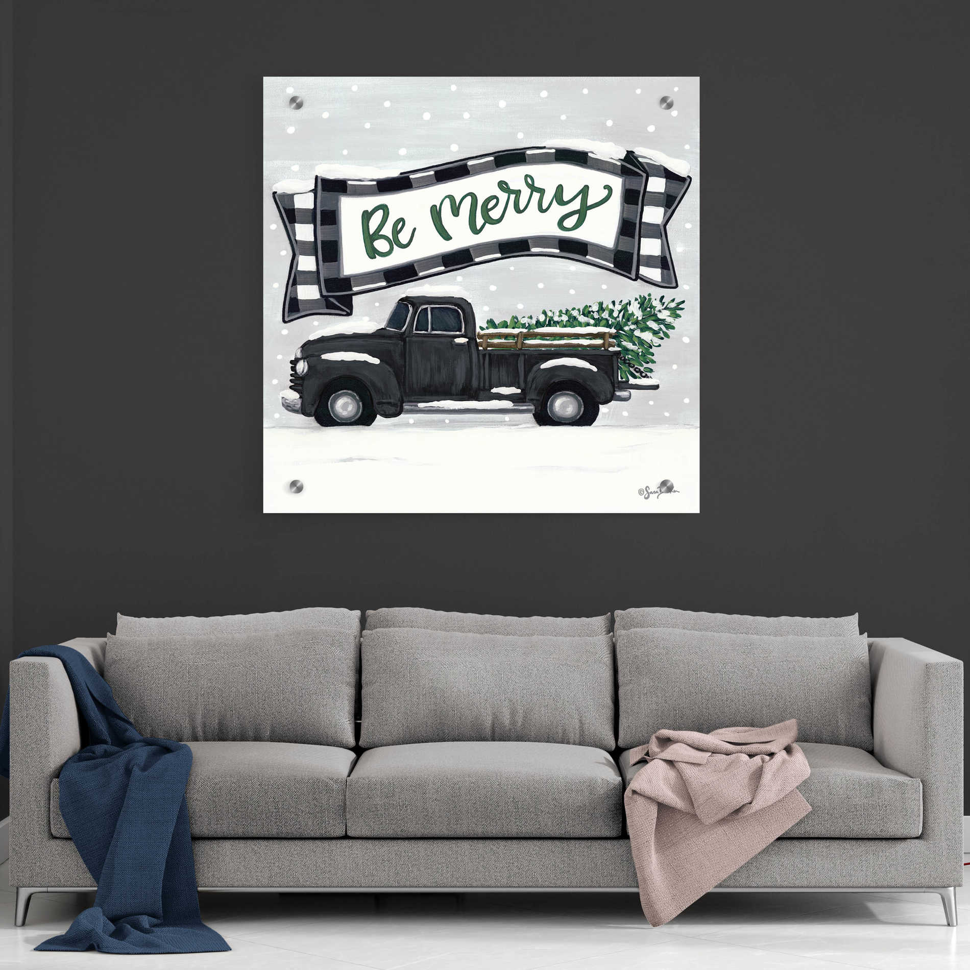 Epic Art 'Be Merry Truck' by Sara Baker, Acrylic Glass Wall Art,36x36