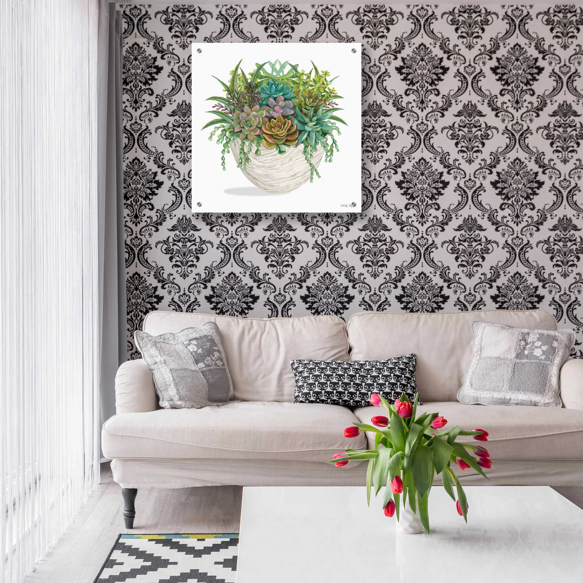 Epic Art 'White Wood Succulent II' by Cindy Jacobs, Acrylic Glass Wall Art,24x24