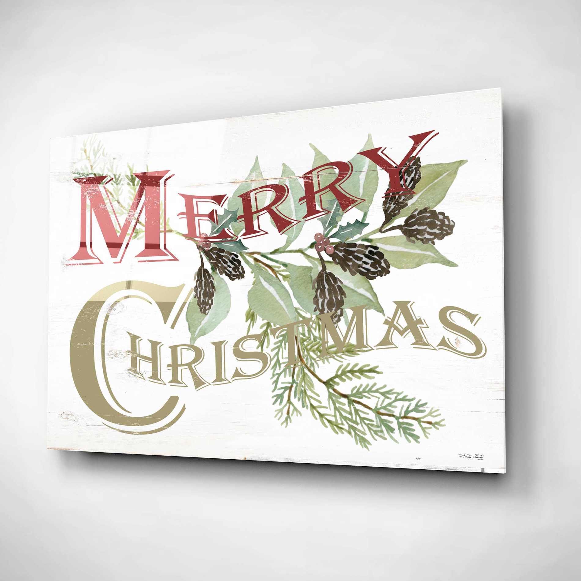 Epic Art 'Vintage Merry Christmas' by Cindy Jacobs, Acrylic Glass Wall Art,16x12