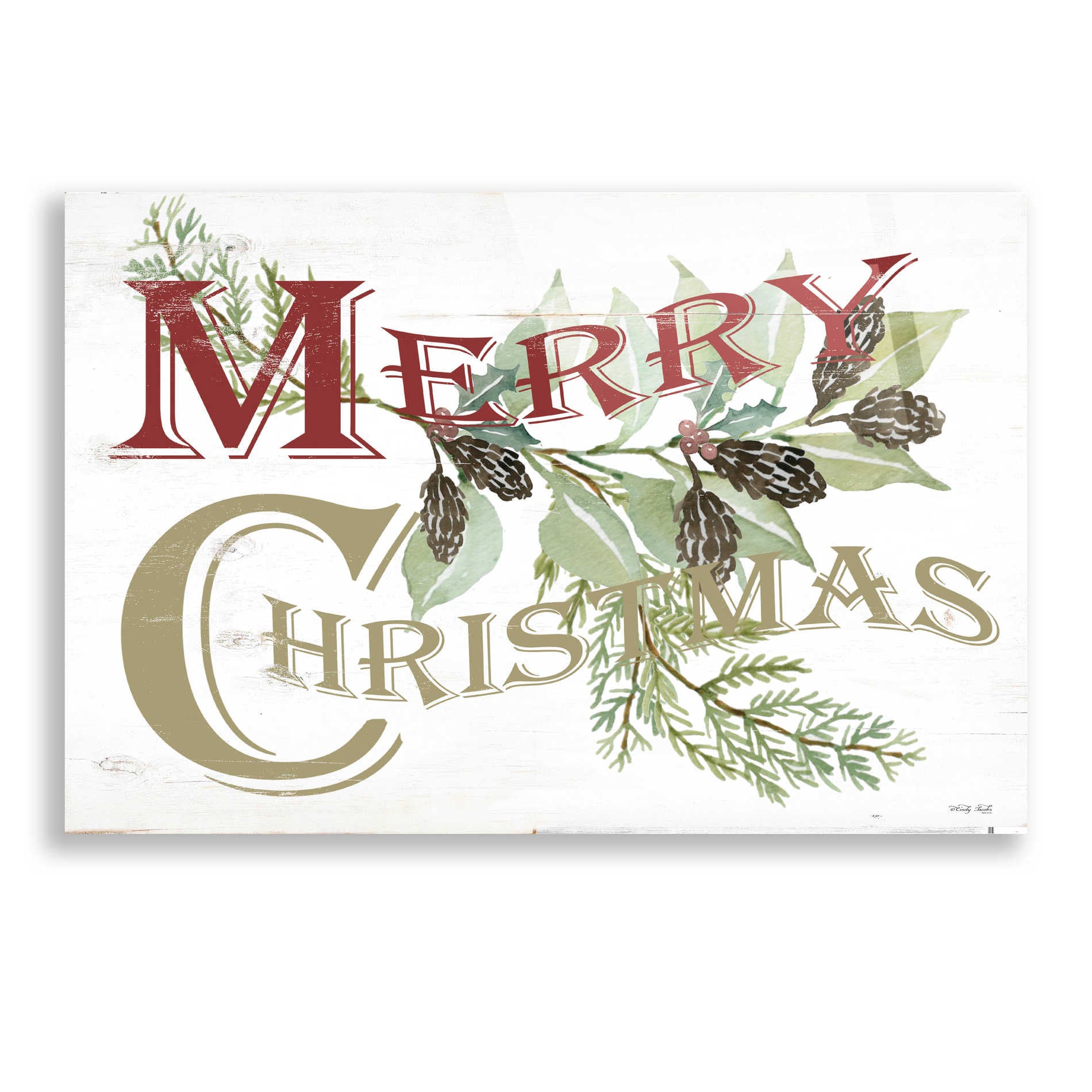 Epic Art 'Vintage Merry Christmas' by Cindy Jacobs, Acrylic Glass Wall Art,24x16