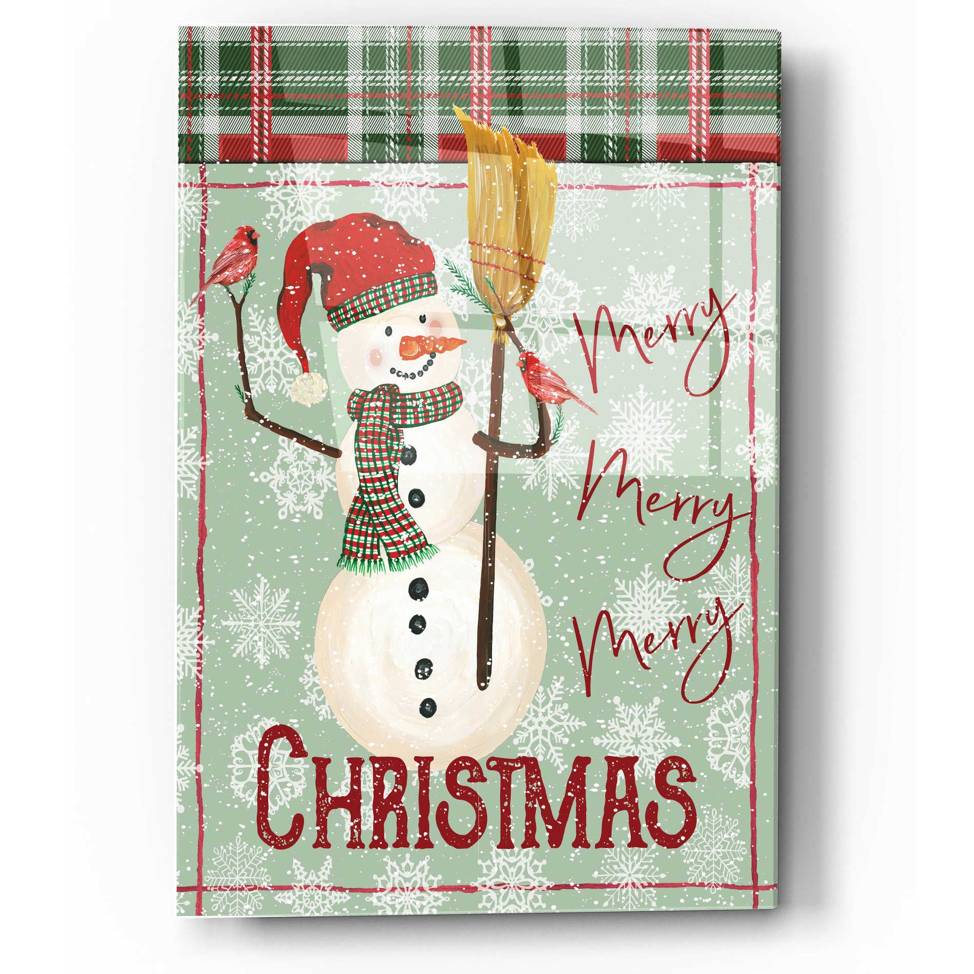 Epic Art 'Merry-Merry-Merry Christmas Snowman' by Cindy Jacobs, Acrylic Glass Wall Art,12x16