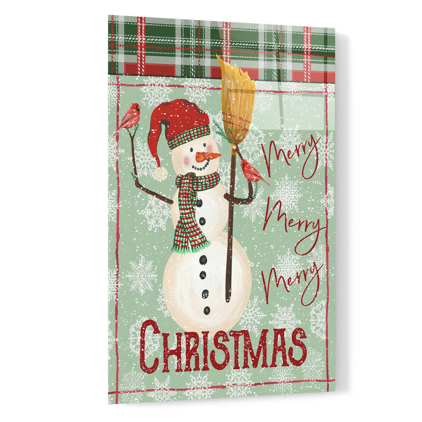 Epic Art 'Merry-Merry-Merry Christmas Snowman' by Cindy Jacobs, Acrylic Glass Wall Art,16x24