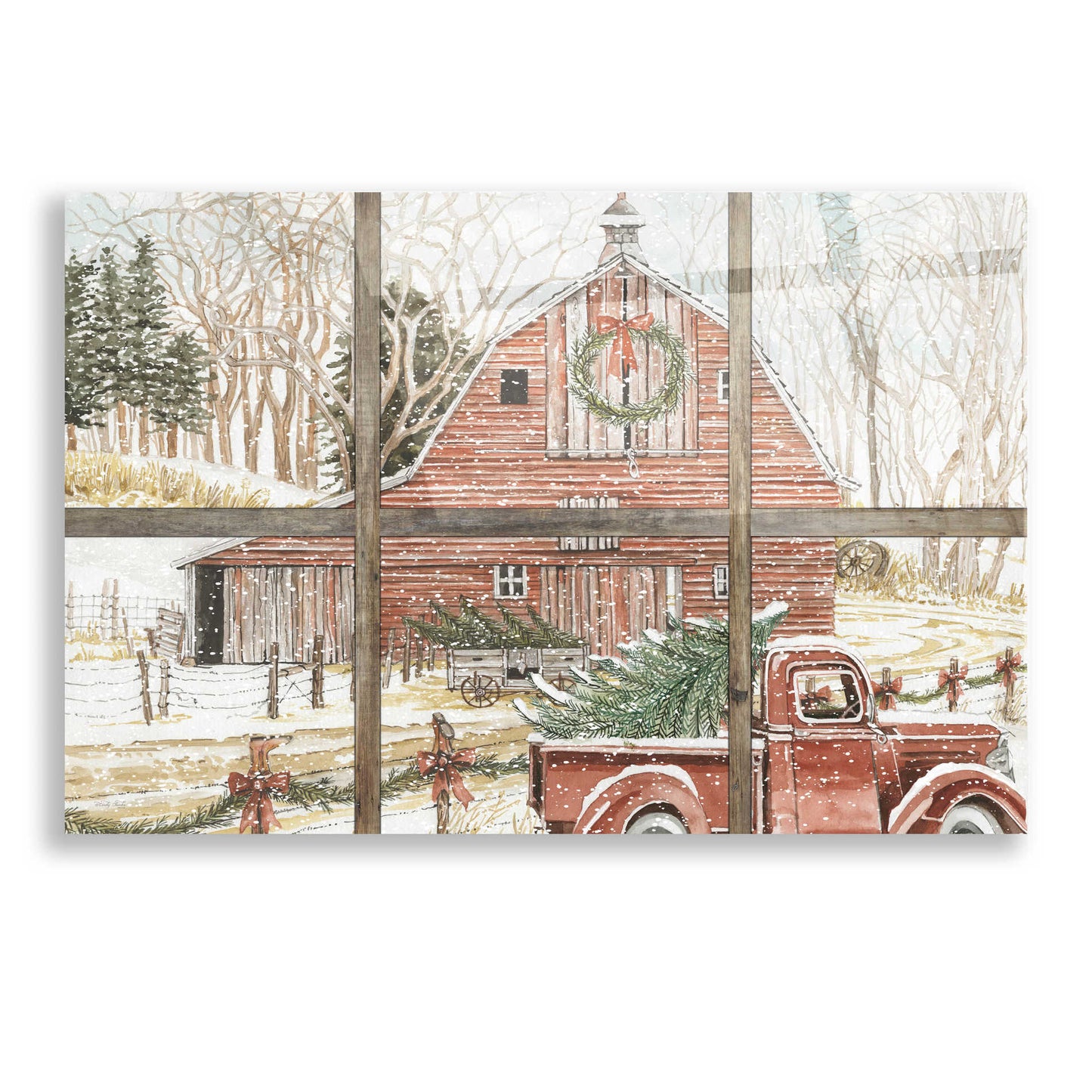 Epic Art 'Christmas Barn View' by Cindy Jacobs, Acrylic Glass Wall Art,16x12