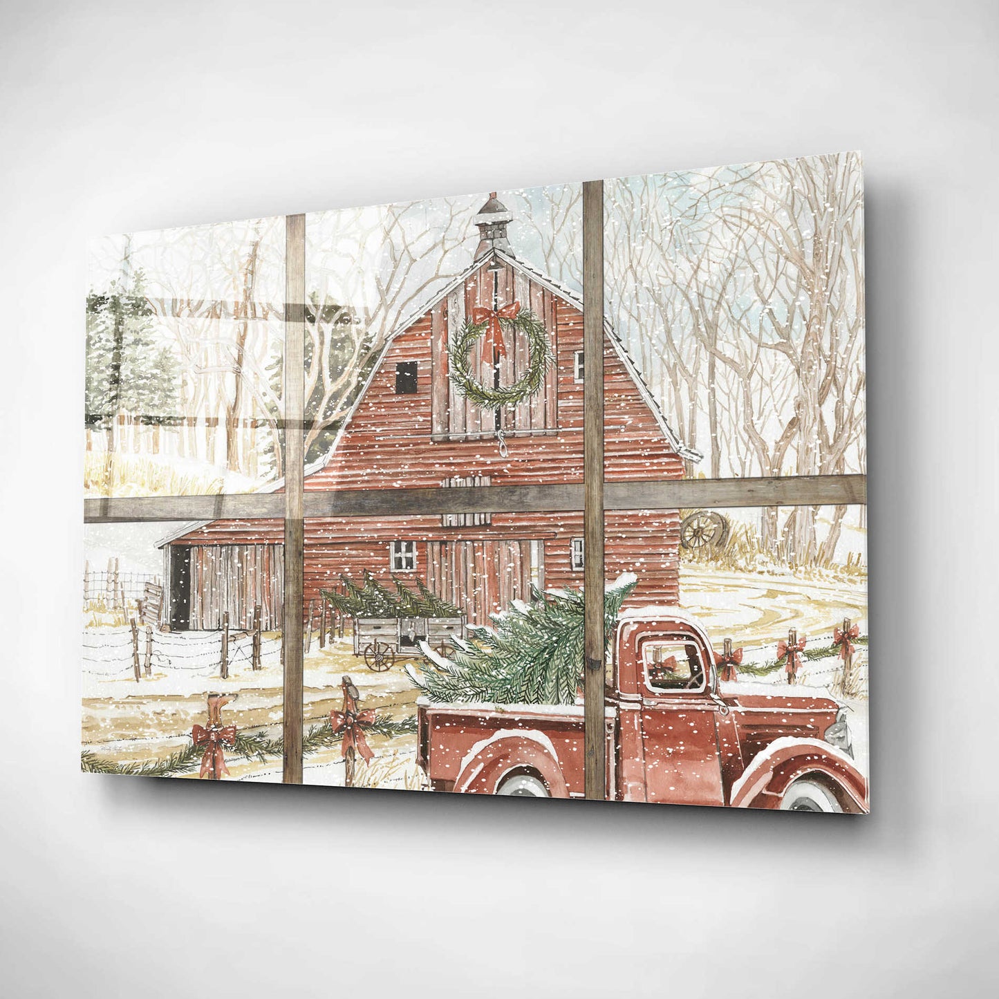 Epic Art 'Christmas Barn View' by Cindy Jacobs, Acrylic Glass Wall Art,24x16