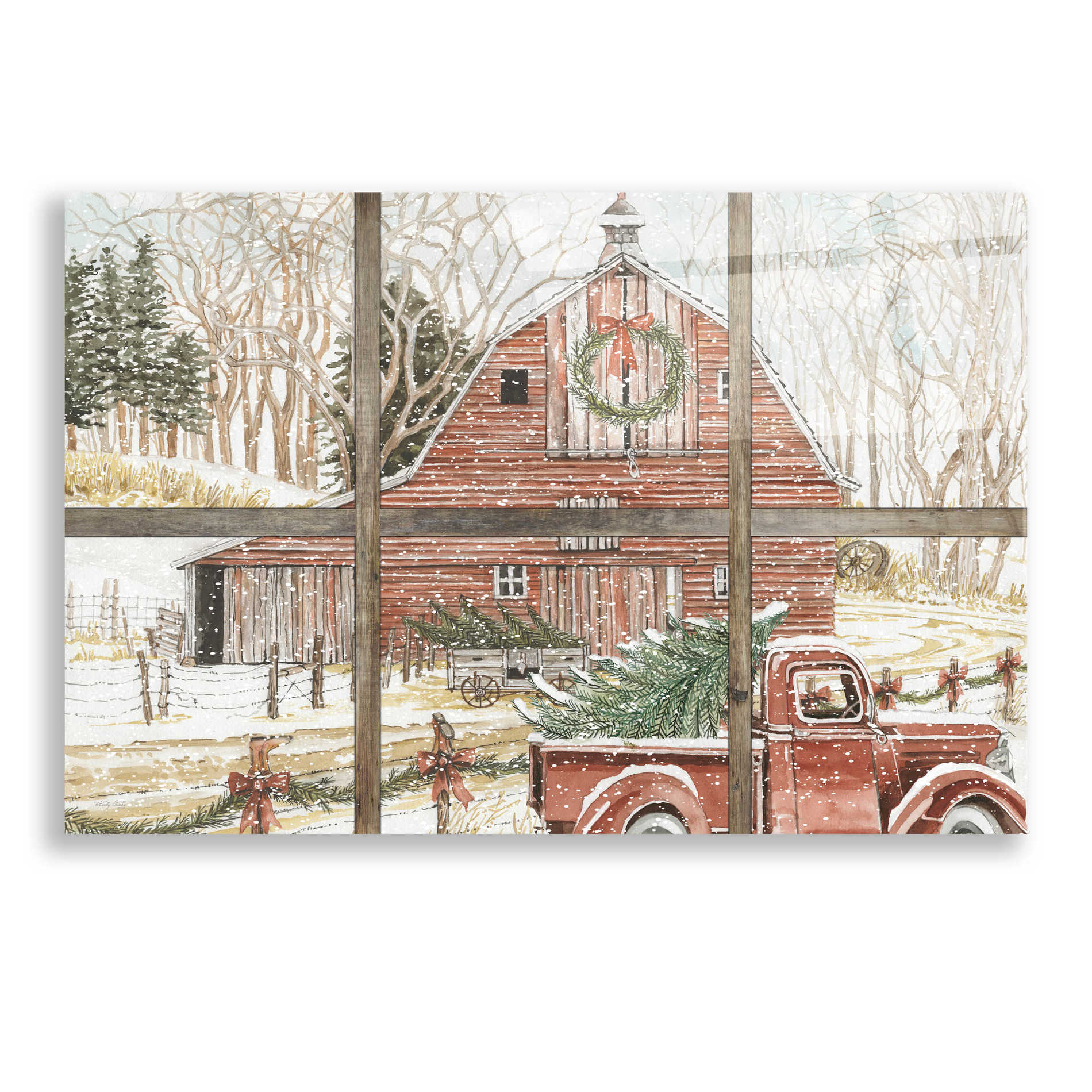 Epic Art 'Christmas Barn View' by Cindy Jacobs, Acrylic Glass Wall Art,24x16