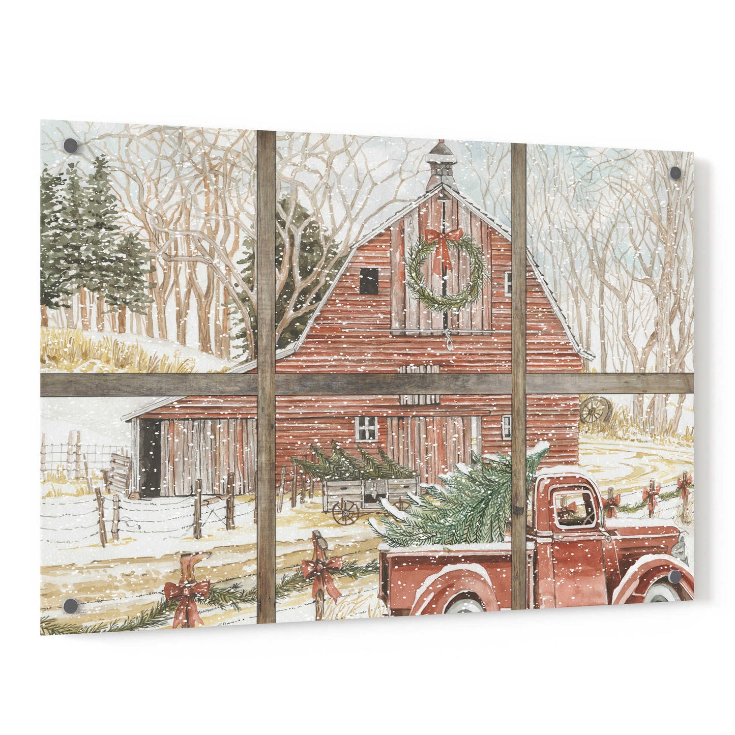 Epic Art 'Christmas Barn View' by Cindy Jacobs, Acrylic Glass Wall Art,36x24