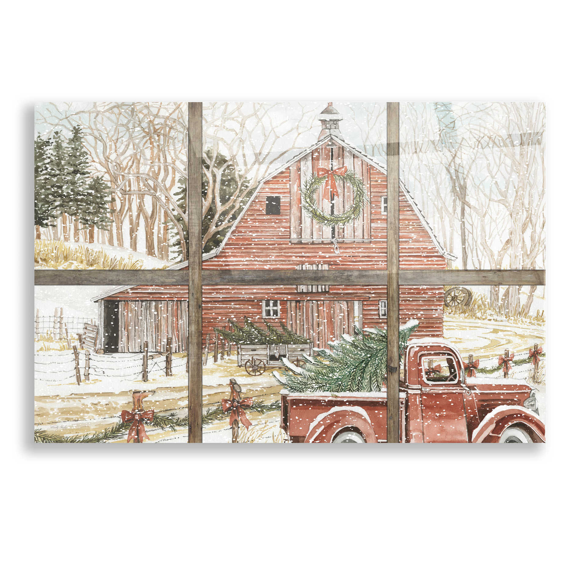 Epic Art 'Christmas Barn View' by Cindy Jacobs, Acrylic Glass Wall Art