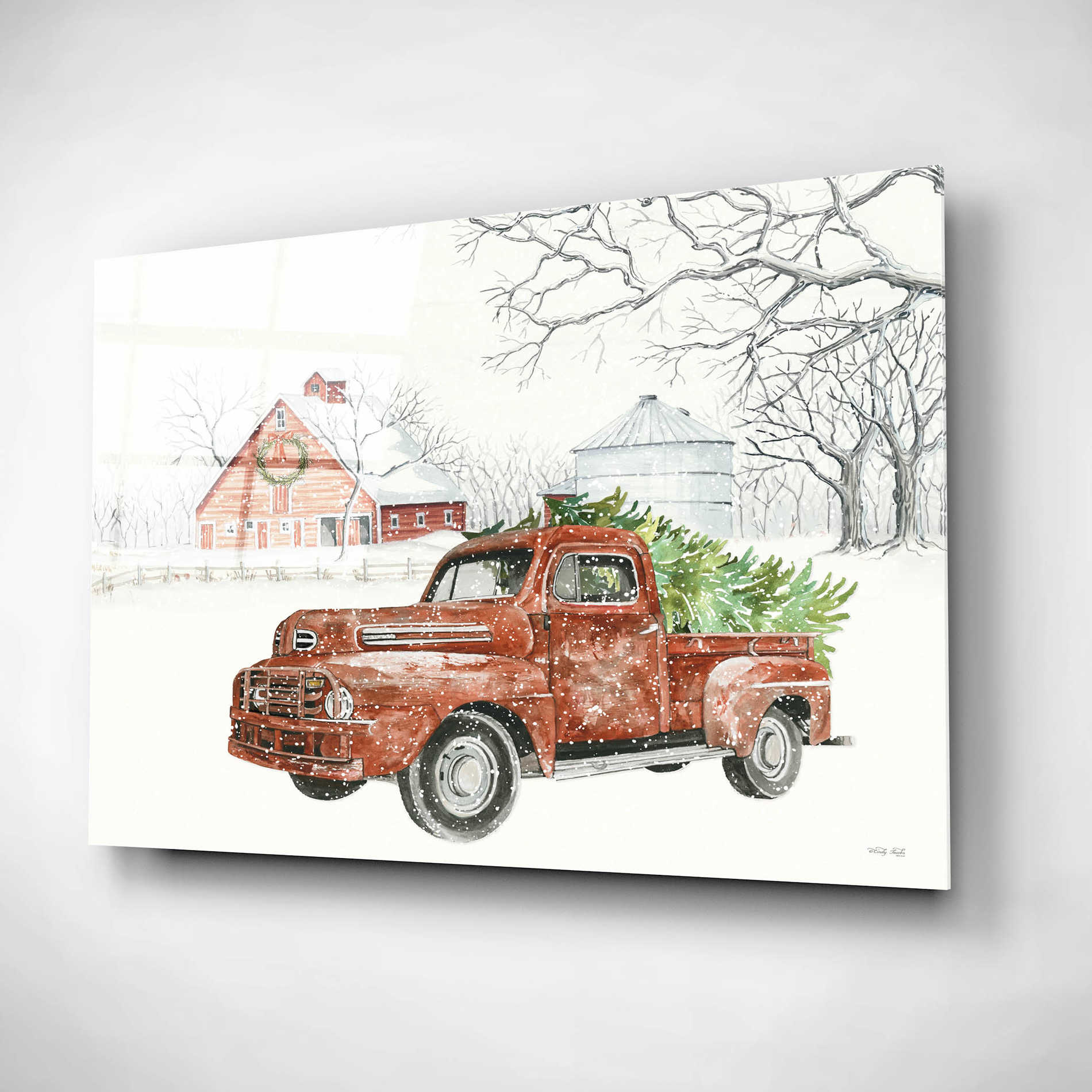 Epic Art 'Christmas Barn' by Cindy Jacobs, Acrylic Glass Wall Art,16x12