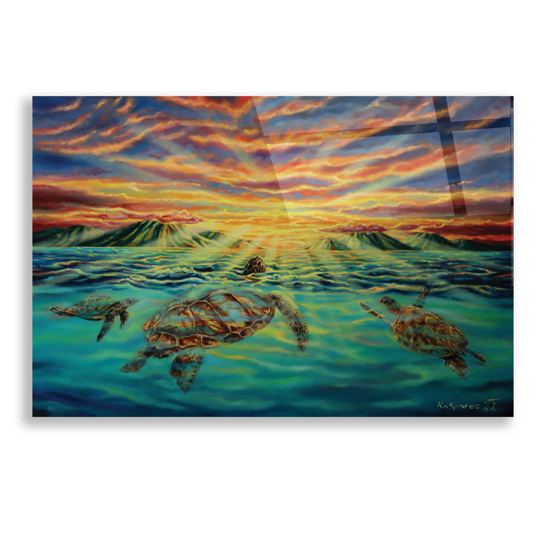 Epic Art 'Turtle Sunset' by Jan Kasparec, Acrylic Glass Wall Art,24x16