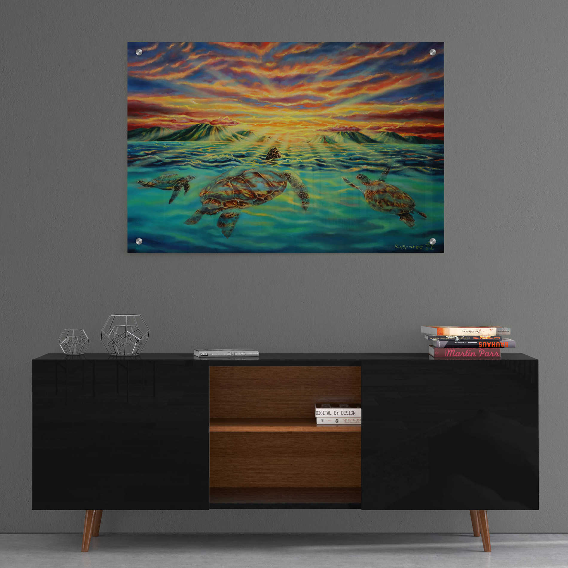 Epic Art 'Turtle Sunset' by Jan Kasparec, Acrylic Glass Wall Art,36x24