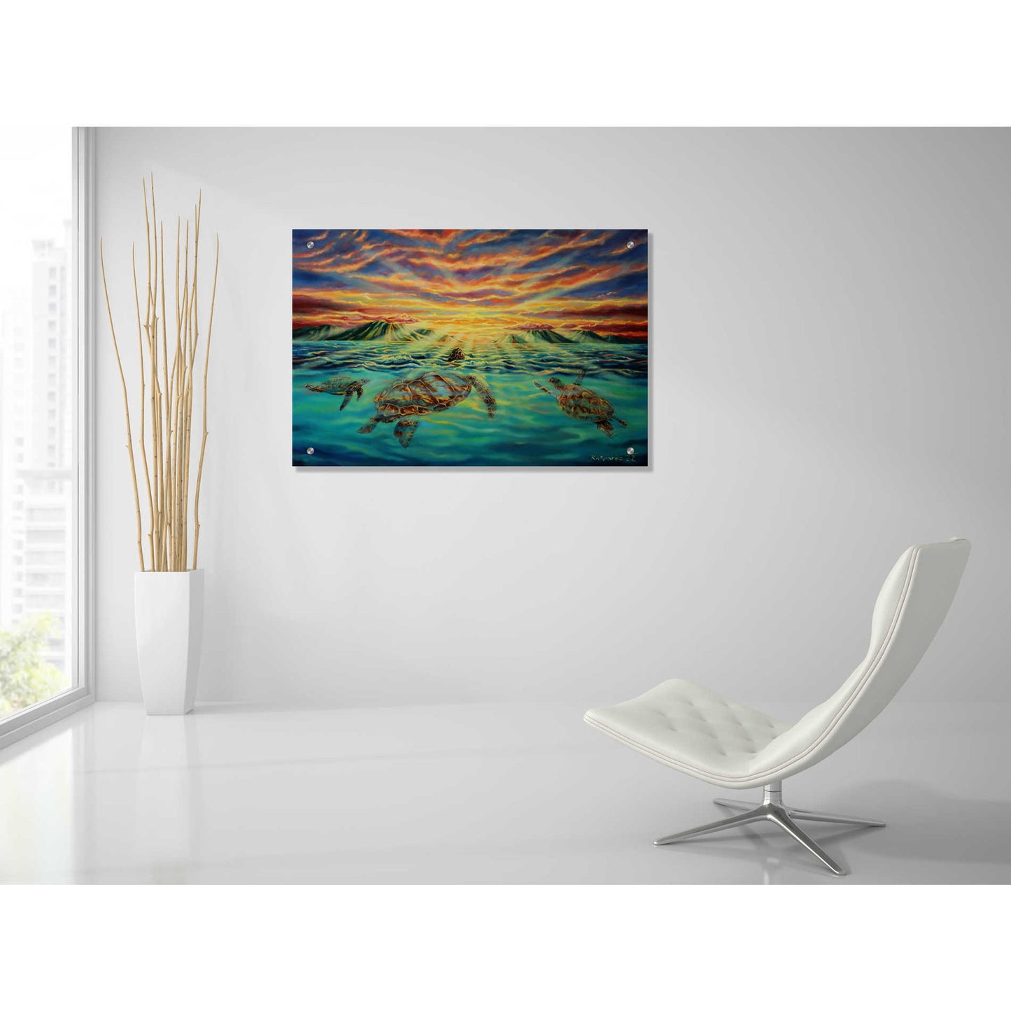 Epic Art 'Turtle Sunset' by Jan Kasparec, Acrylic Glass Wall Art,36x24