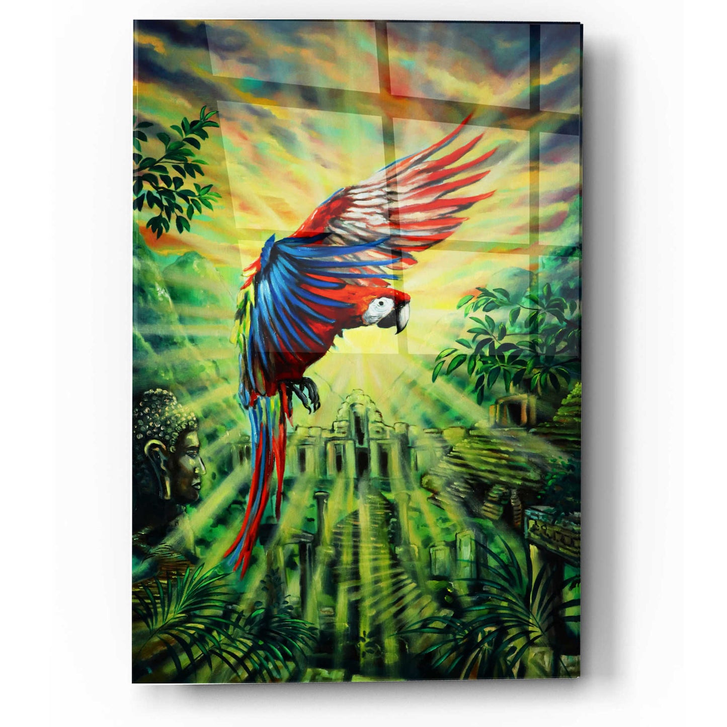 Epic Art 'Parrot Temple' by Jan Kasparec, Acrylic Glass Wall Art,12x16