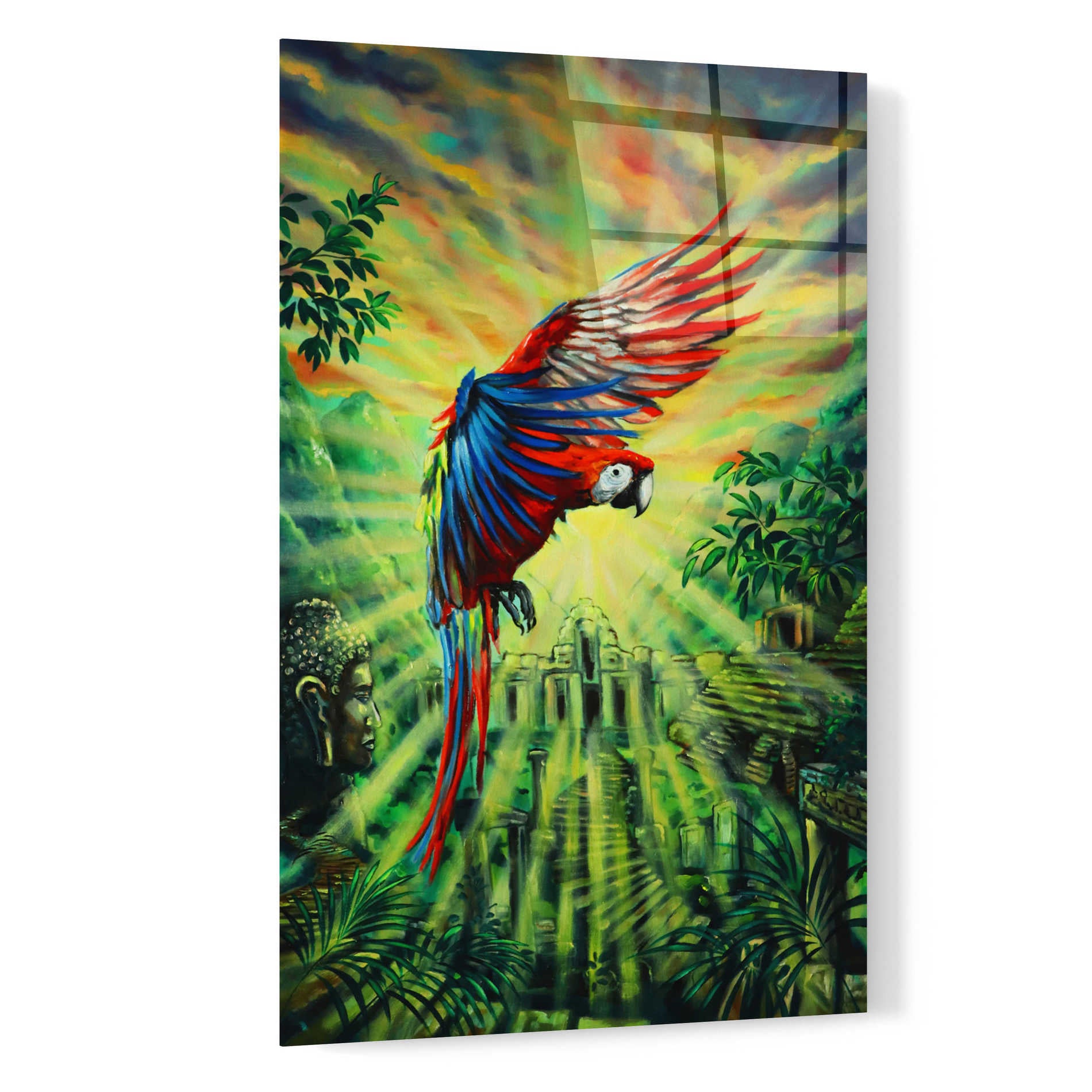 Epic Art 'Parrot Temple' by Jan Kasparec, Acrylic Glass Wall Art,16x24