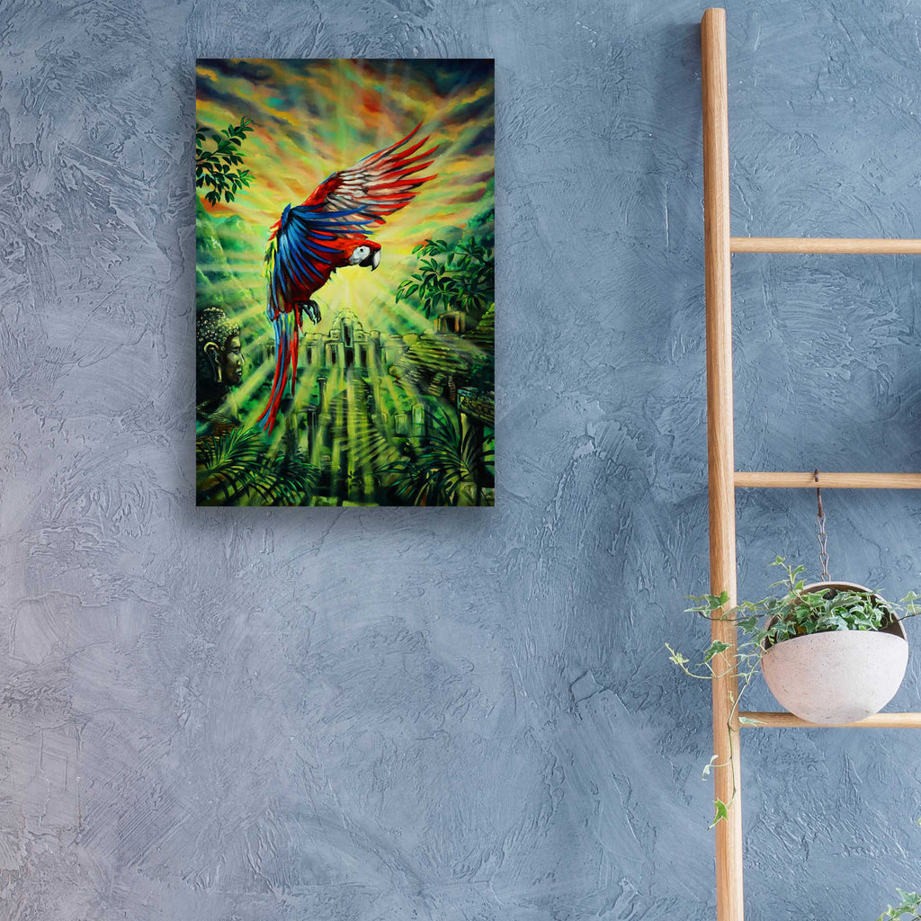Epic Art 'Parrot Temple' by Jan Kasparec, Acrylic Glass Wall Art,16x24