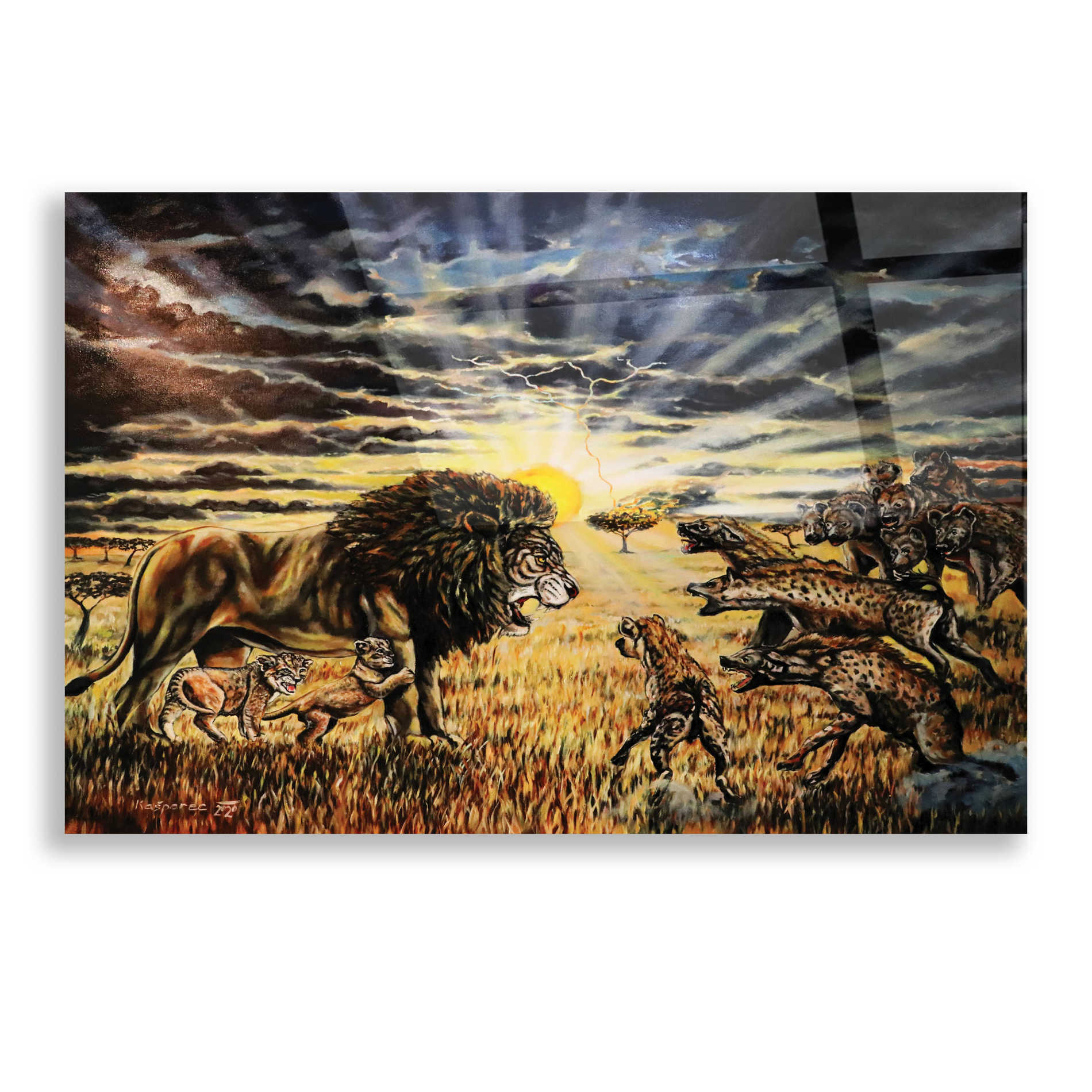 Epic Art 'Lion Hyenas' by Jan Kasparec, Acrylic Glass Wall Art