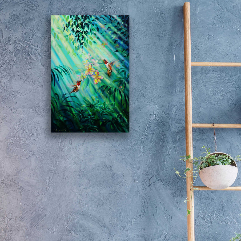 Epic Art 'Hummingbirds Plumeria' by Jan Kasparec, Acrylic Glass Wall Art,16x24