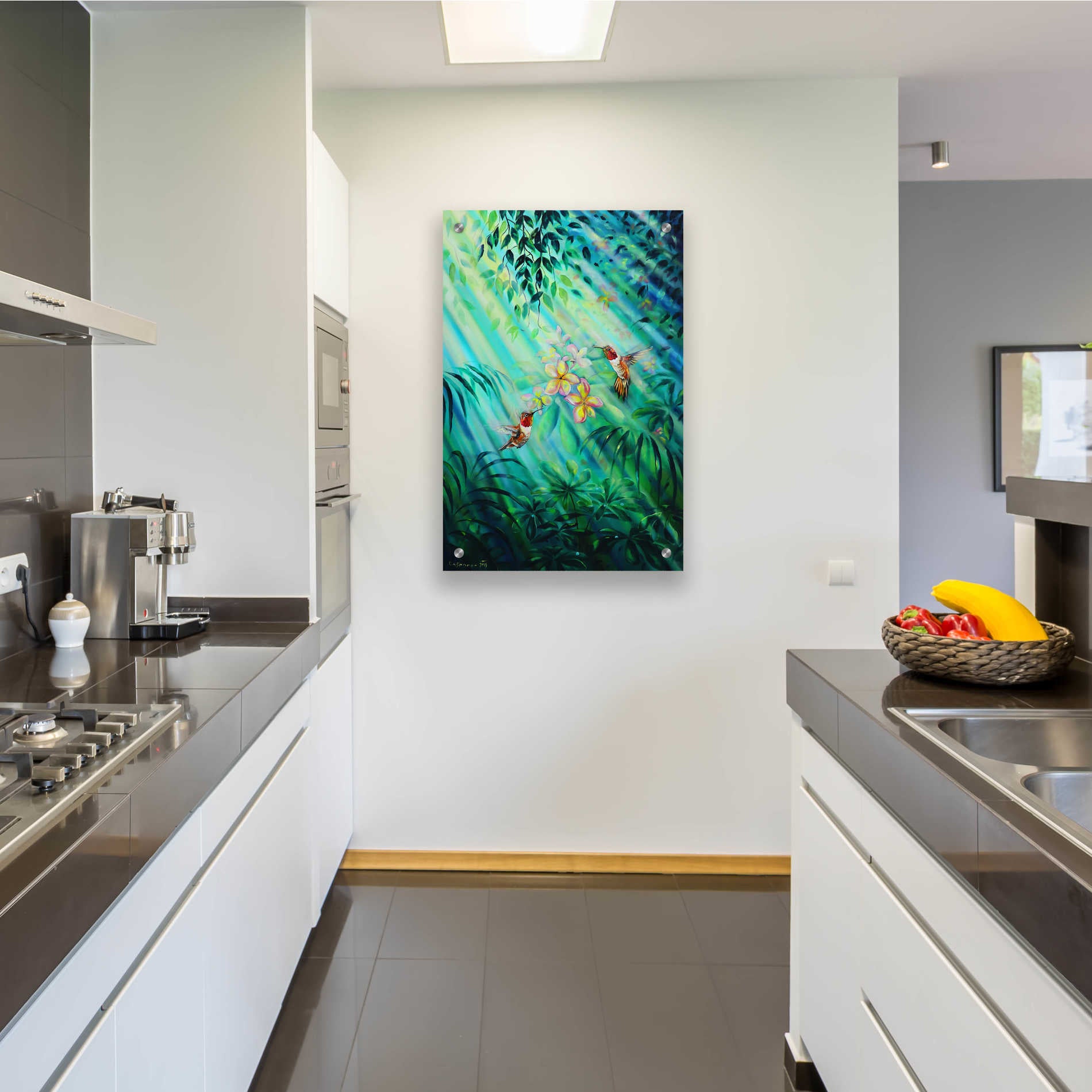 Epic Art 'Hummingbirds Plumeria' by Jan Kasparec, Acrylic Glass Wall Art,24x36