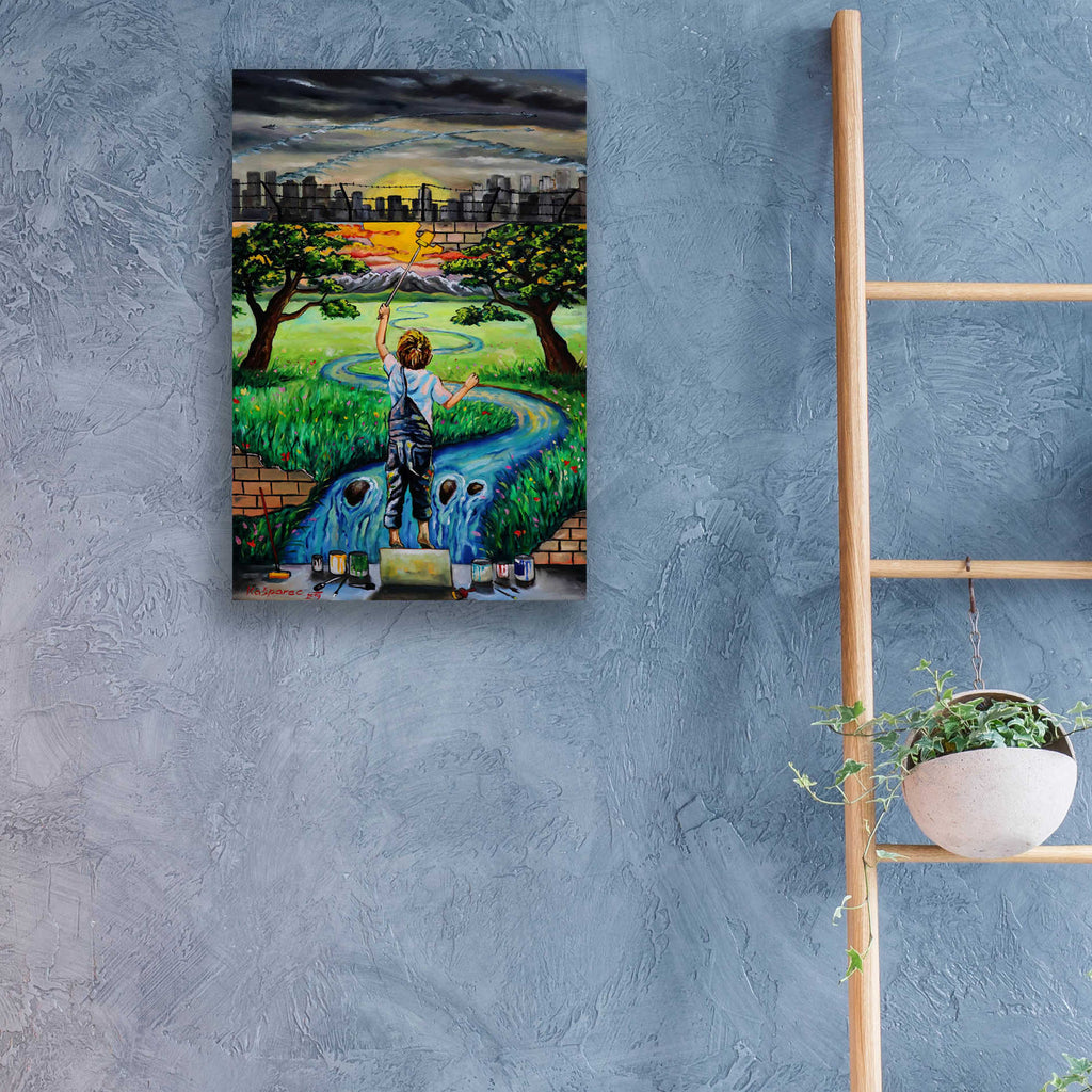 Epic Art 'Boy And The Wall' by Jan Kasparec, Acrylic Glass Wall Art,16x24