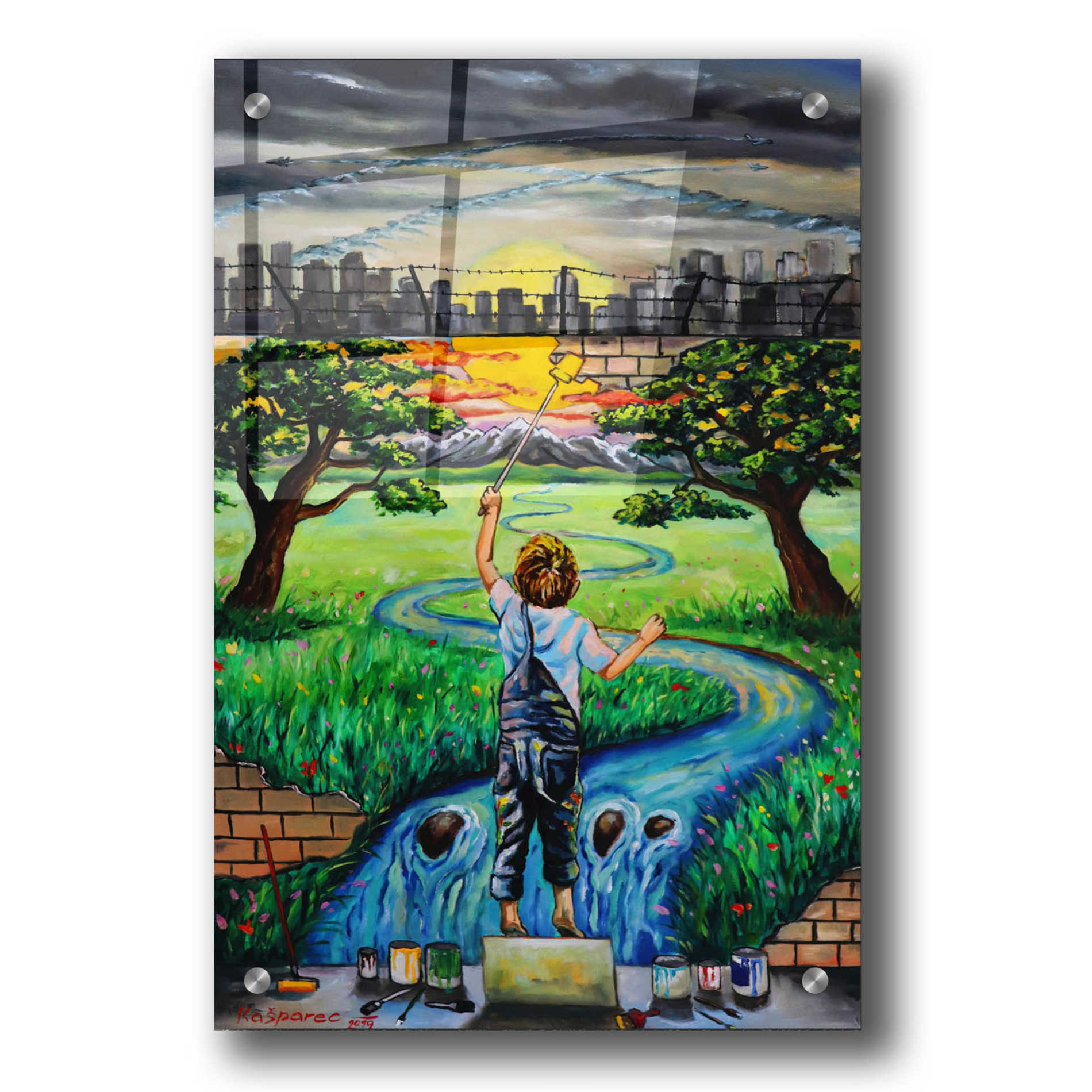 Epic Art 'Boy And The Wall' by Jan Kasparec, Acrylic Glass Wall Art,24x36