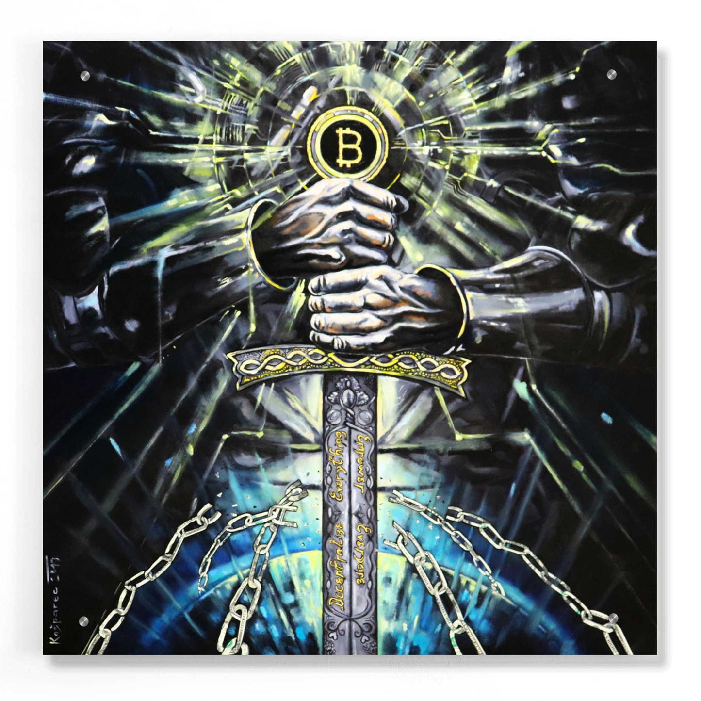 Epic Art 'Bitcoin Knight' by Jan Kasparec, Acrylic Glass Wall Art,24x24
