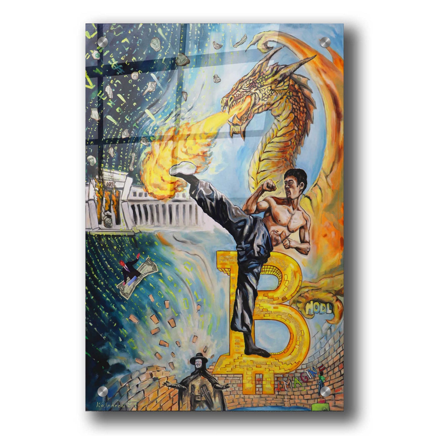 Epic Art 'Bitcoin Bruce Lee' by Jan Kasparec, Acrylic Glass Wall Art,24x36