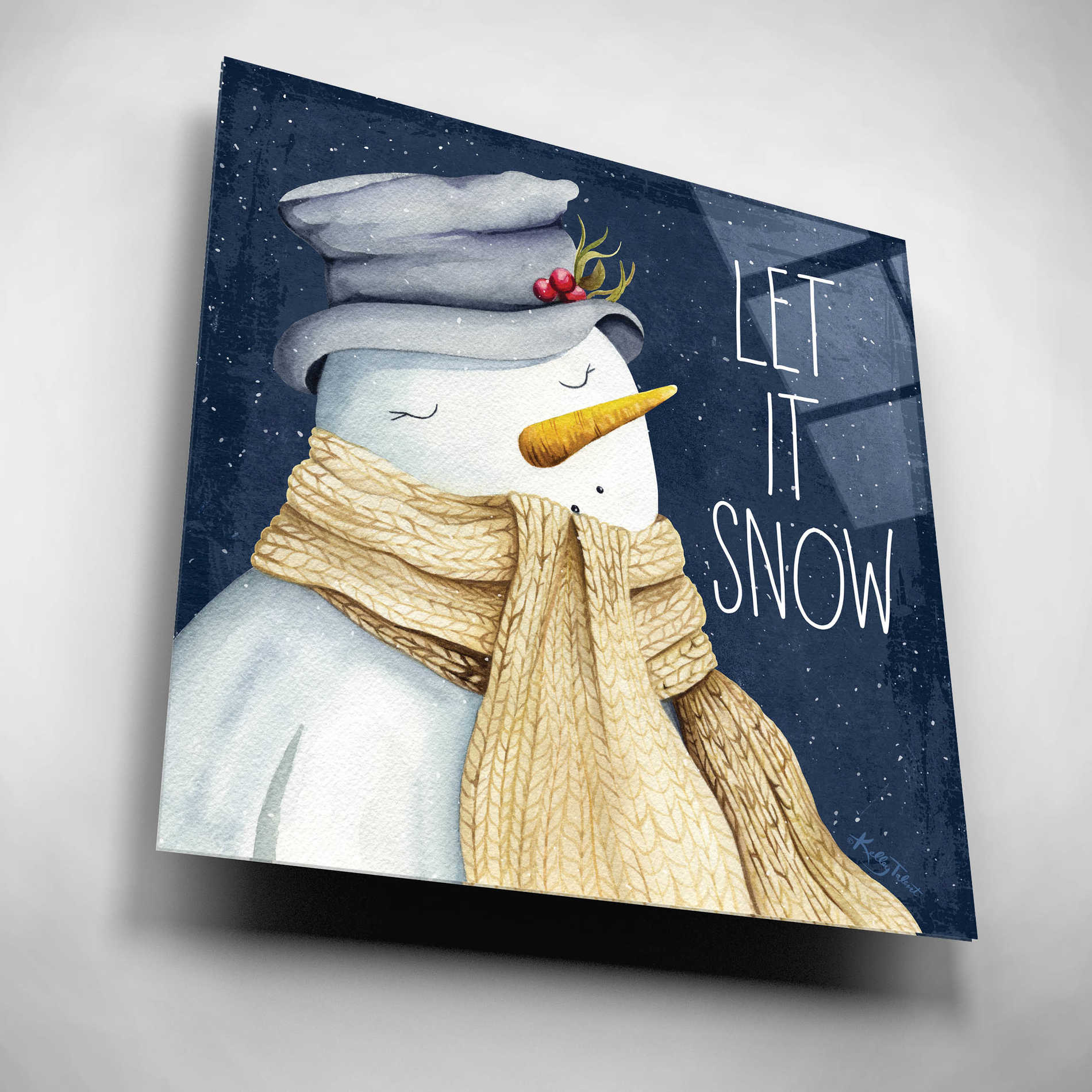 Epic Art 'Let It Snow Snowman' by Kelley Talent, Acrylic Glass Wall Art,12x12