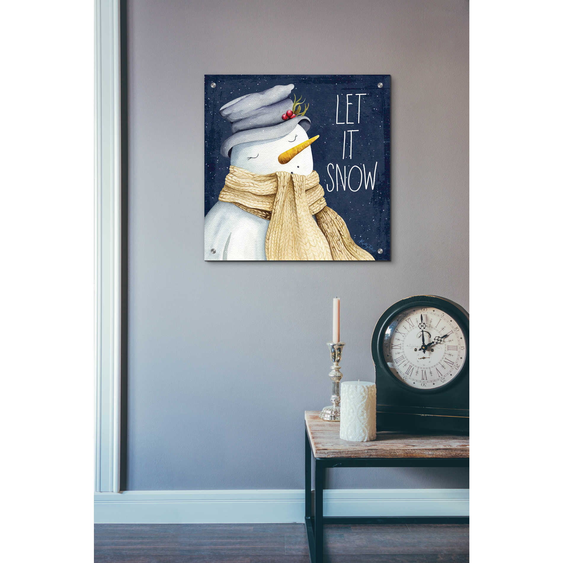 Epic Art 'Let It Snow Snowman' by Kelley Talent, Acrylic Glass Wall Art,24x24