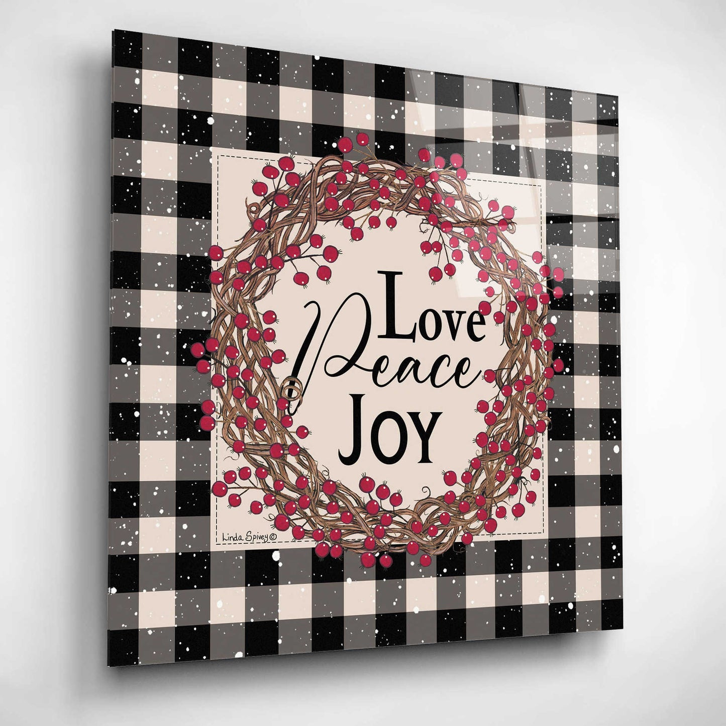 Epic Art 'Love Peace Joy with Berries' by Linda Spivey, Acrylic Glass Wall Art,12x12