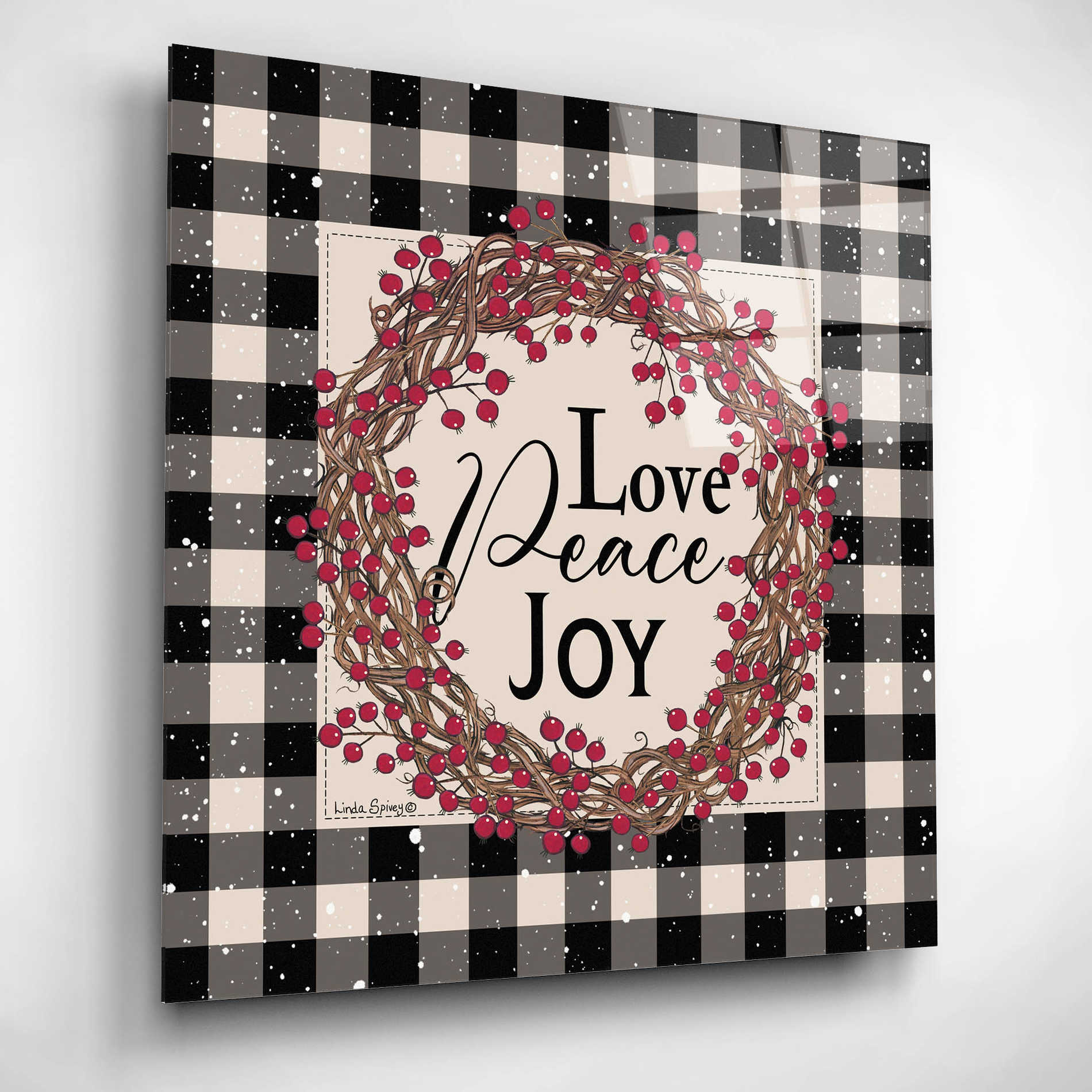 Epic Art 'Love Peace Joy with Berries' by Linda Spivey, Acrylic Glass Wall Art,12x12