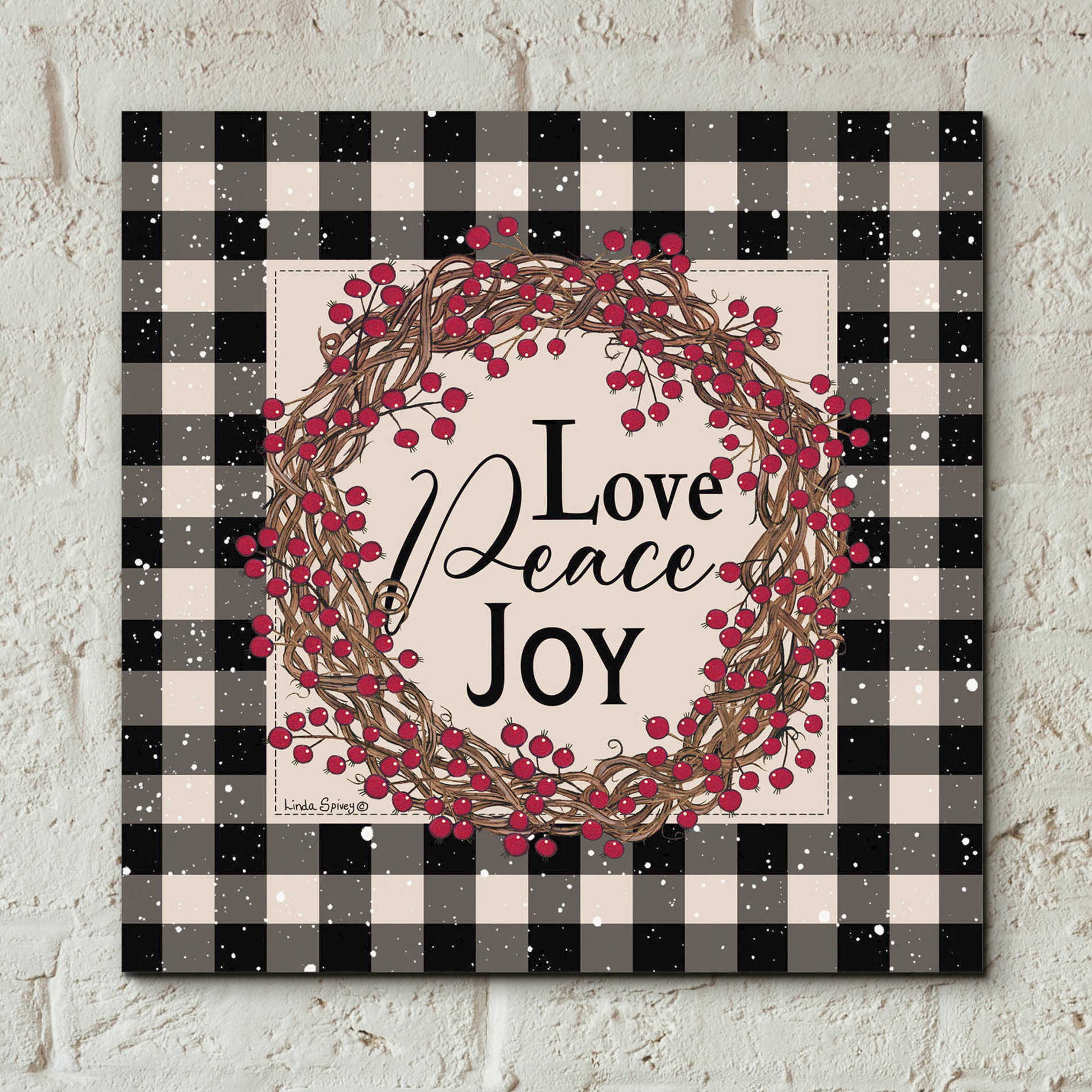 Epic Art 'Love Peace Joy with Berries' by Linda Spivey, Acrylic Glass Wall Art,12x12