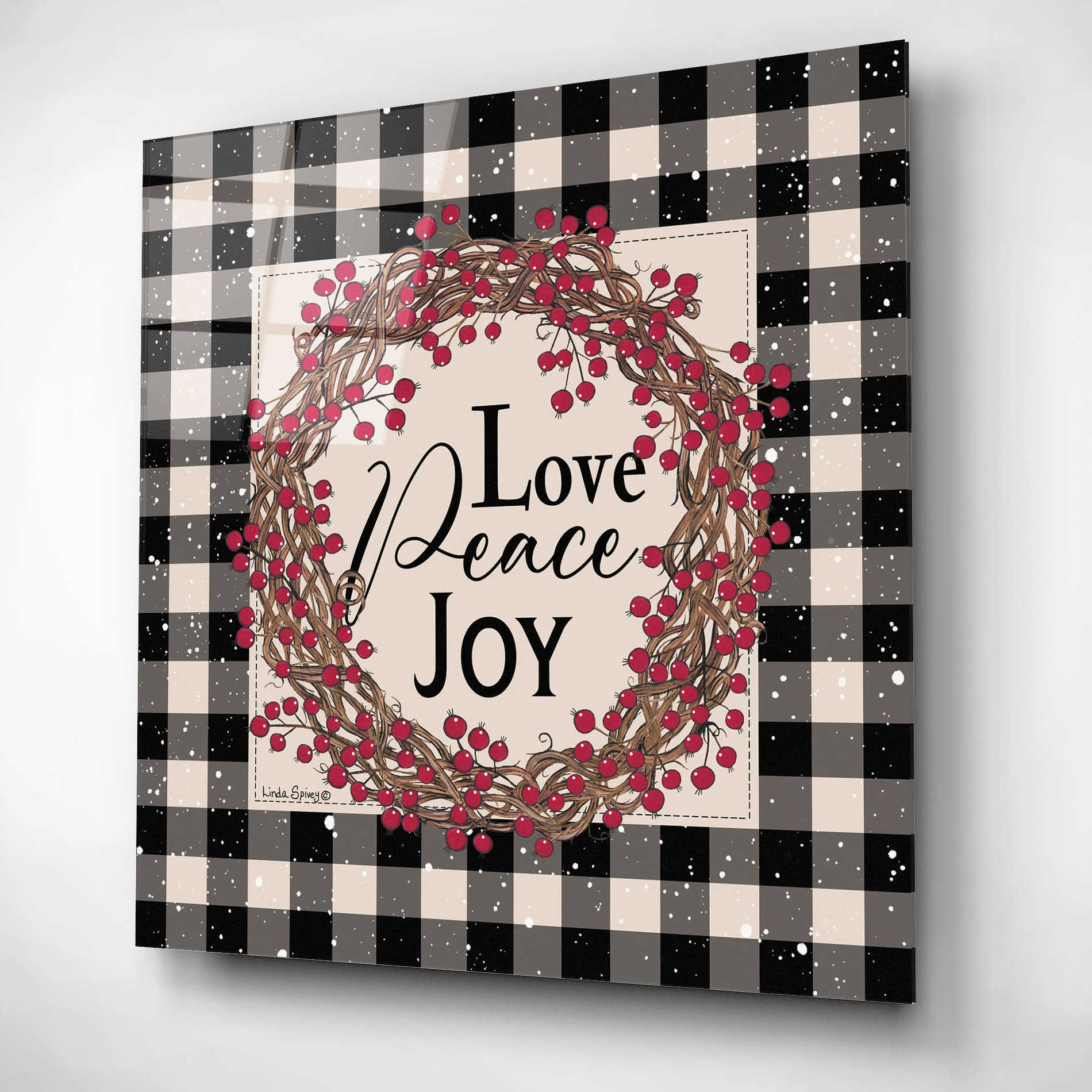 Epic Art 'Love Peace Joy with Berries' by Linda Spivey, Acrylic Glass Wall Art,12x12