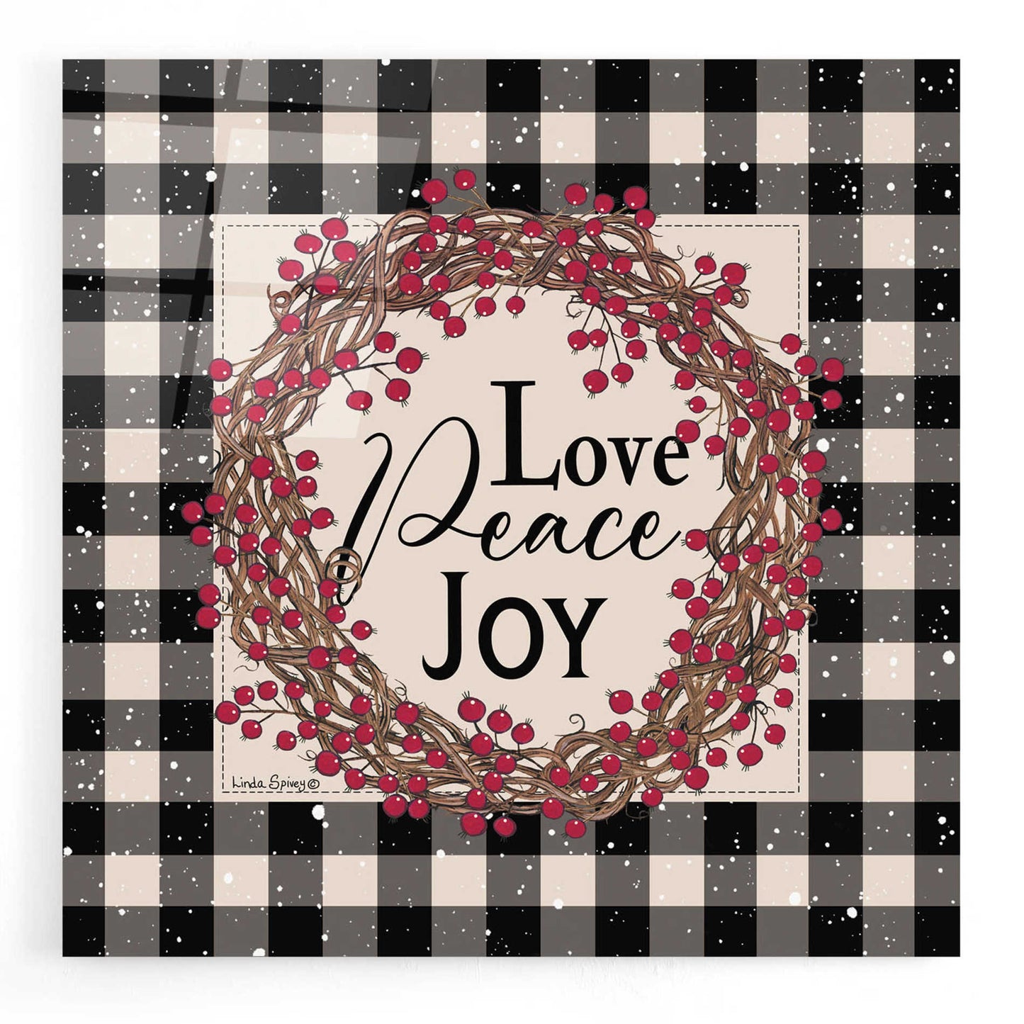 Epic Art 'Love Peace Joy with Berries' by Linda Spivey, Acrylic Glass Wall Art,24x24