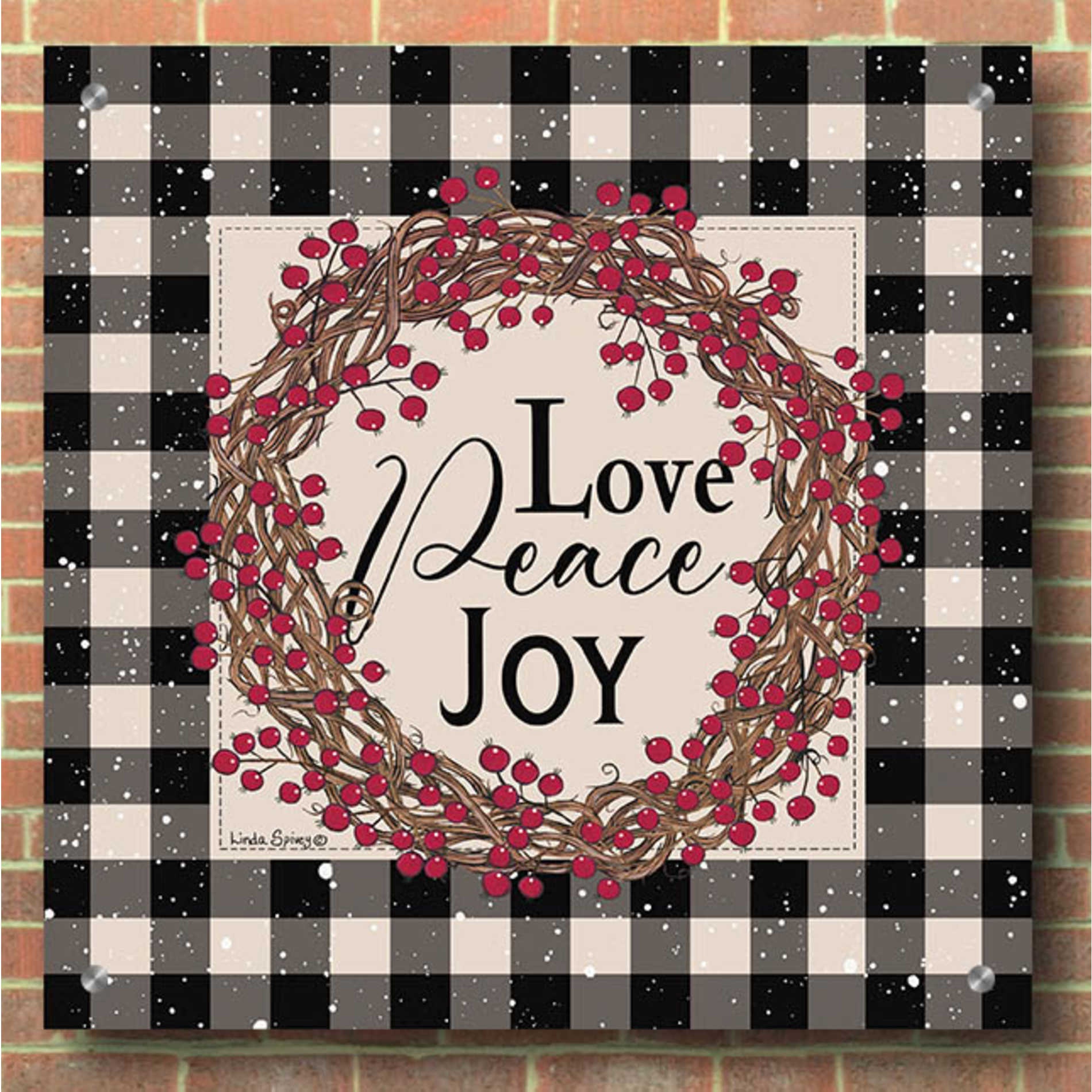 Epic Art 'Love Peace Joy with Berries' by Linda Spivey, Acrylic Glass Wall Art,36x36