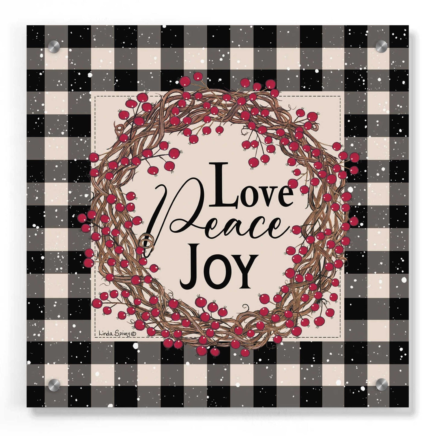 Epic Art 'Love Peace Joy with Berries' by Linda Spivey, Acrylic Glass Wall Art,36x36