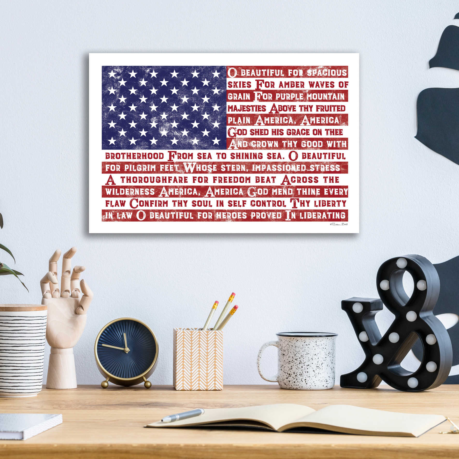 Epic Art 'America the Beautiful Flag' by Susan Ball, Acrylic Glass Wall Art,16x12