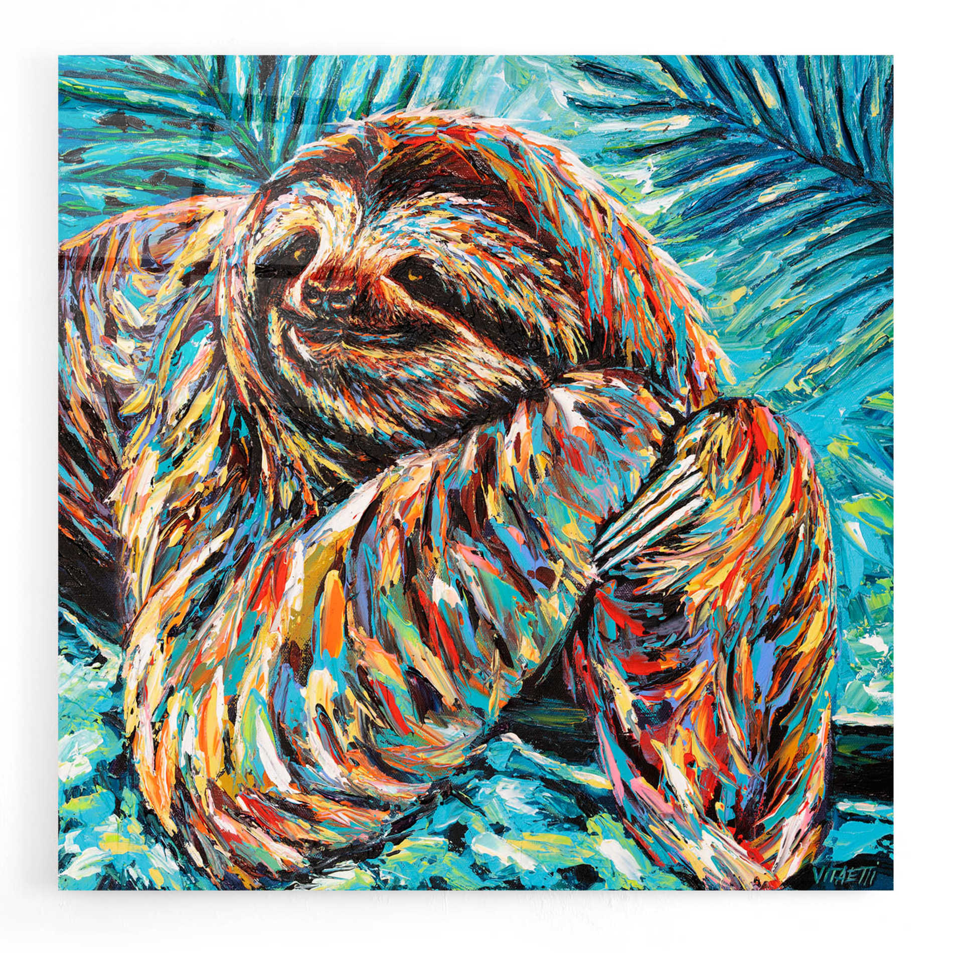 Epic Art 'Painted Sloth II' by Carolee Vitaletti, Acrylic Glass Wall Art,12x12