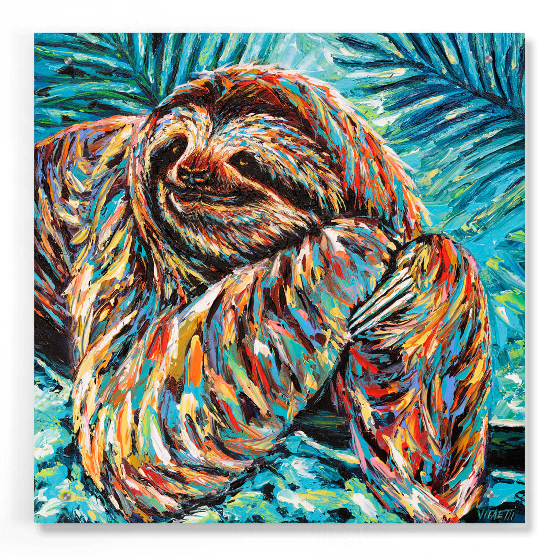 Epic Art 'Painted Sloth II' by Carolee Vitaletti, Acrylic Glass Wall Art,24x24