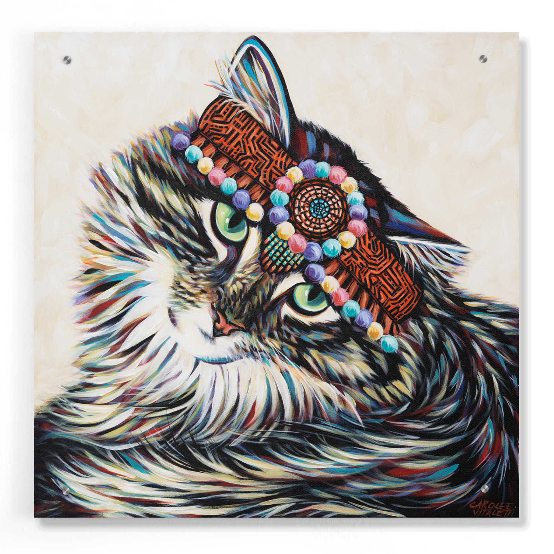 Epic Art 'Hippie Cat I' by Carolee Vitaletti, Acrylic Glass Wall Art,24x24