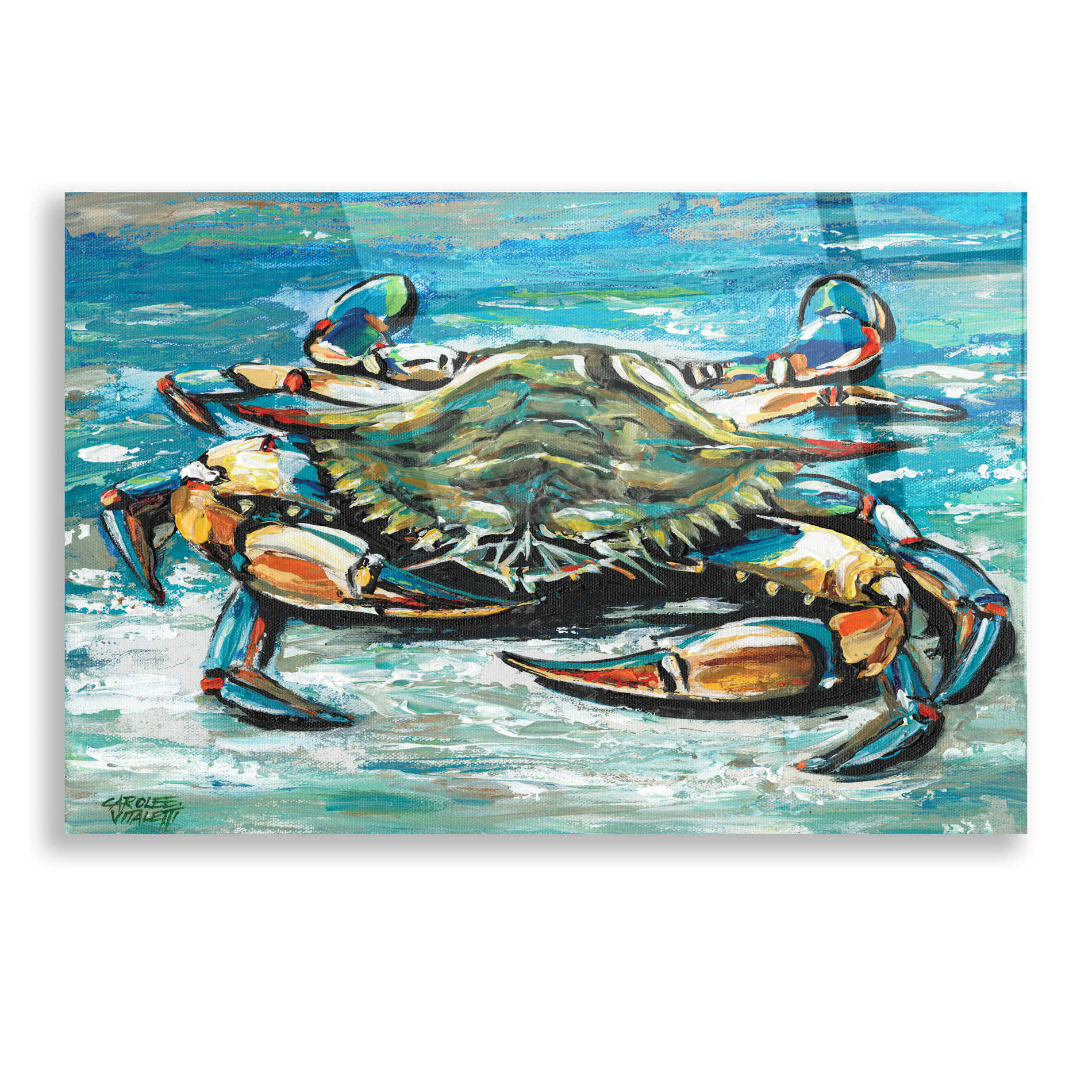 Epic Art 'Blue Palette Crab I' by Carolee Vitaletti, Acrylic Glass Wall Art,16x12