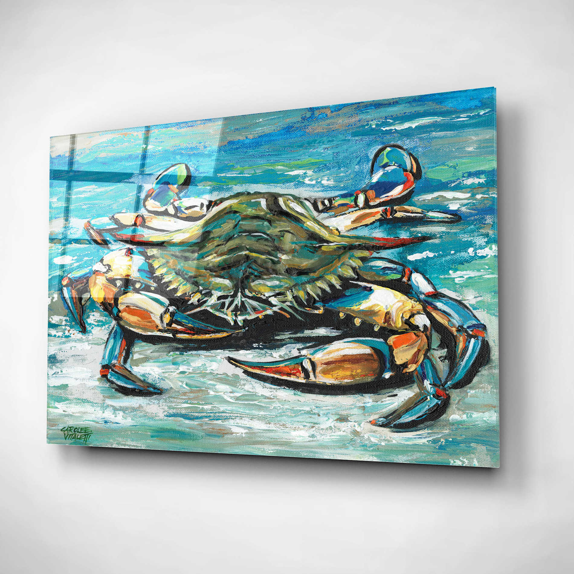 Epic Art 'Blue Palette Crab I' by Carolee Vitaletti, Acrylic Glass Wall Art,24x16
