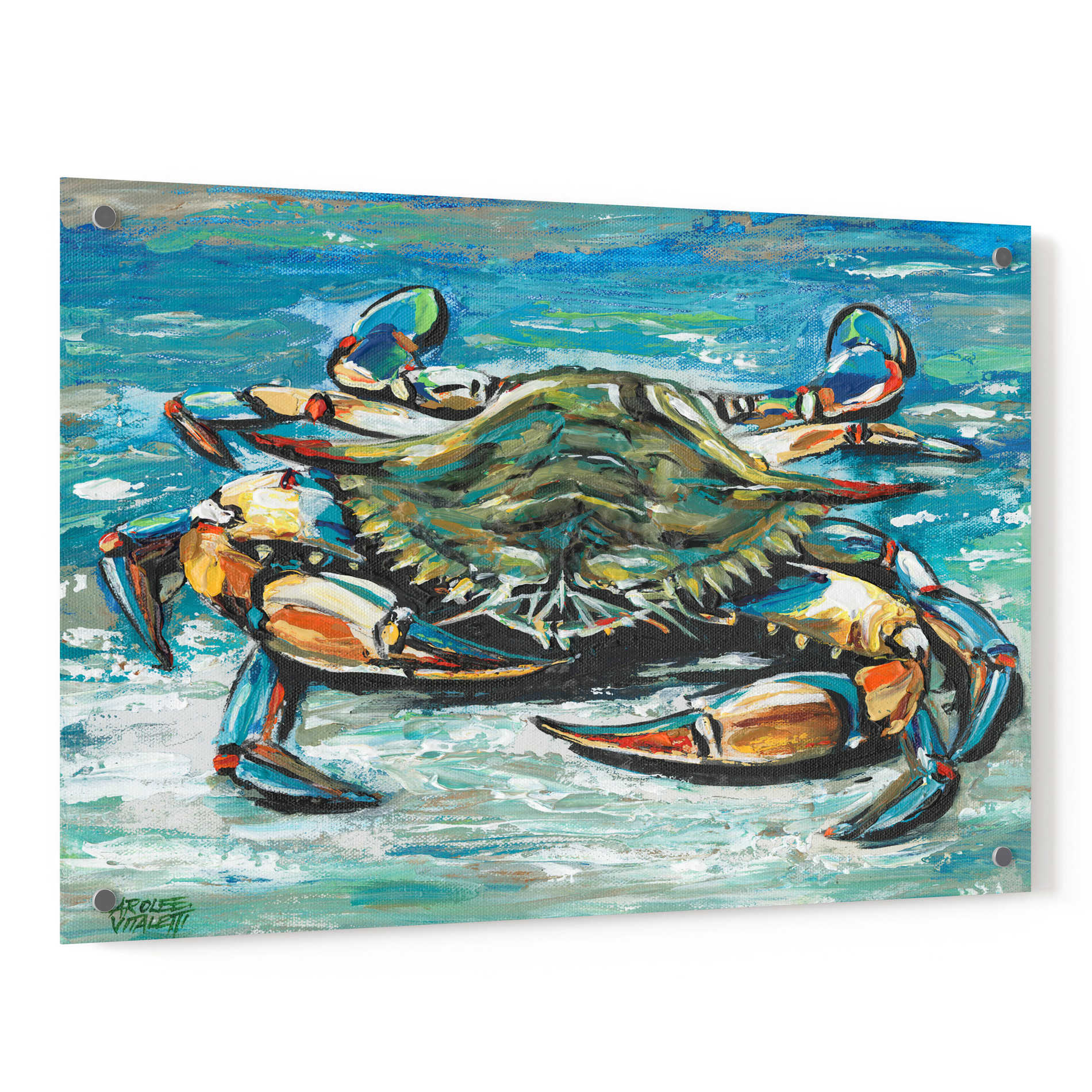 Epic Art 'Blue Palette Crab I' by Carolee Vitaletti, Acrylic Glass Wall Art,36x24