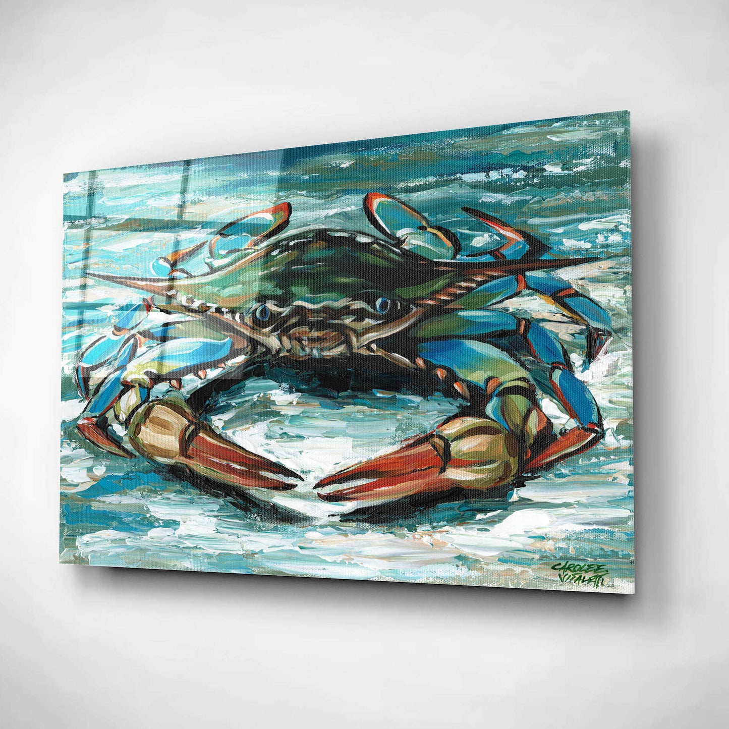 Epic Art 'Blue Palette Crab II' by Carolee Vitaletti, Acrylic Glass Wall Art,16x12