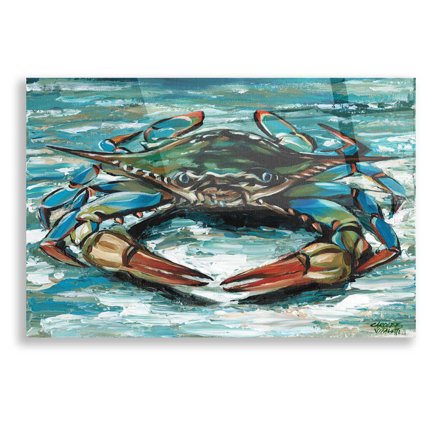 Epic Art 'Blue Palette Crab II' by Carolee Vitaletti, Acrylic Glass Wall Art,16x12