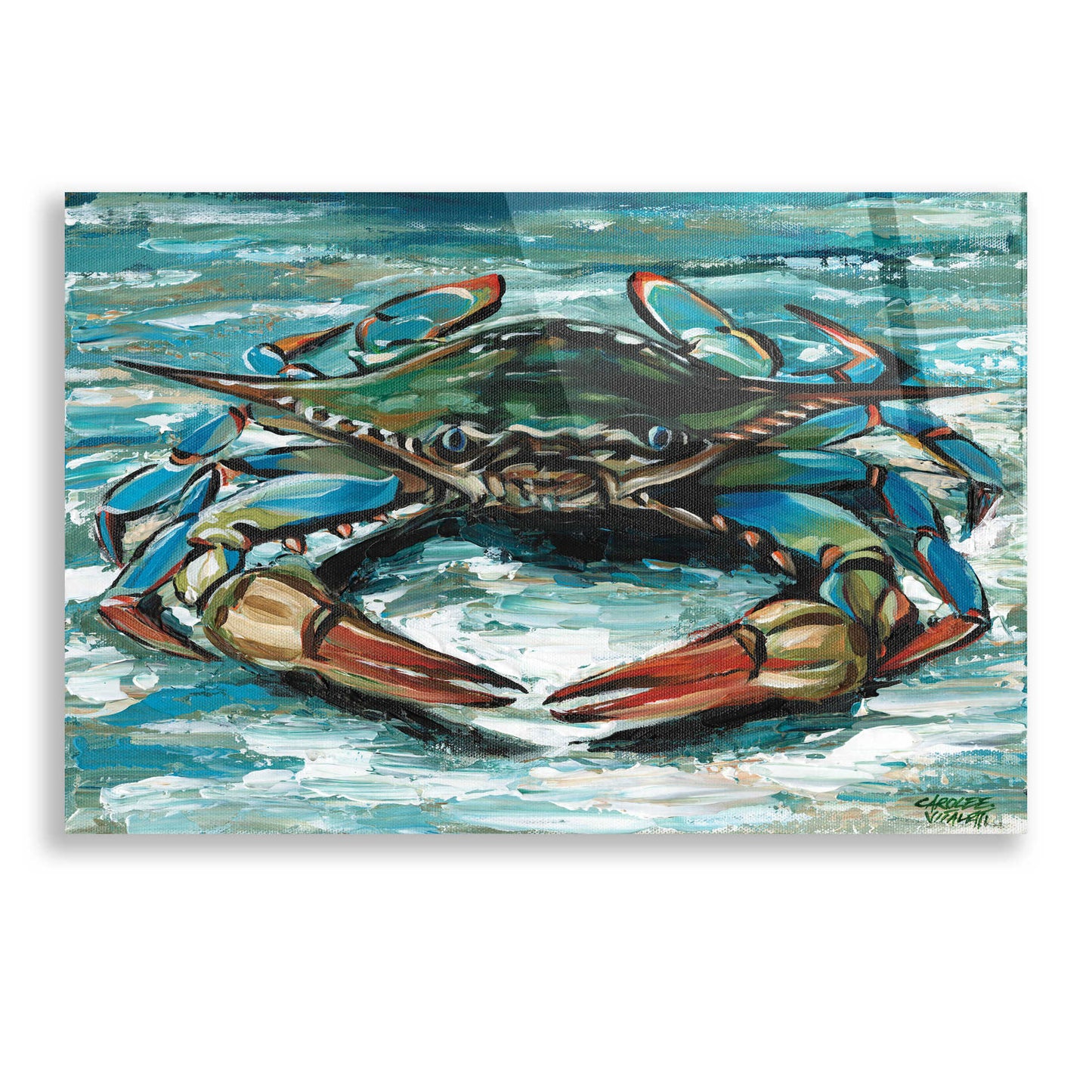 Epic Art 'Blue Palette Crab II' by Carolee Vitaletti, Acrylic Glass Wall Art,24x16