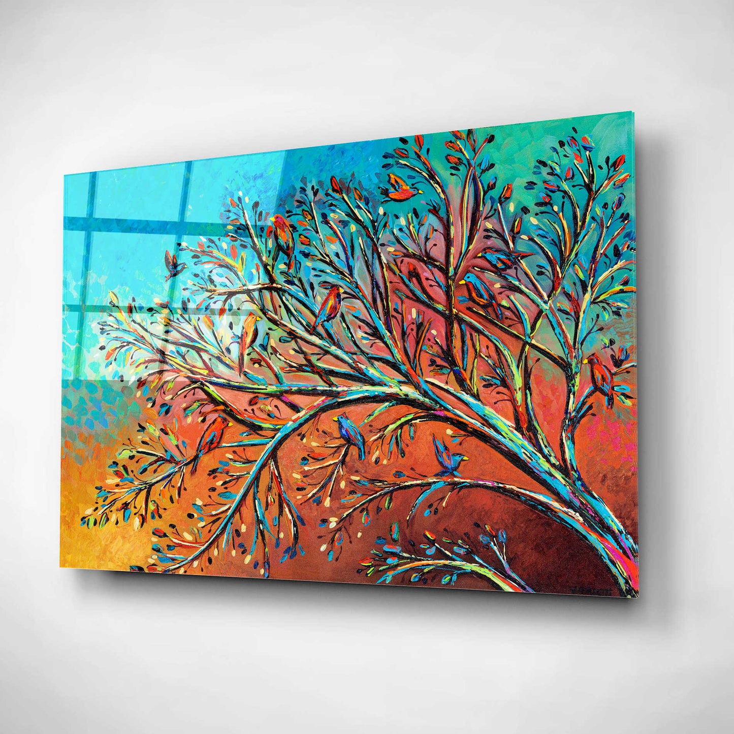 Epic Art 'Sunrise Treetops Birds I' by Carolee Vitaletti, Acrylic Glass Wall Art,16x12