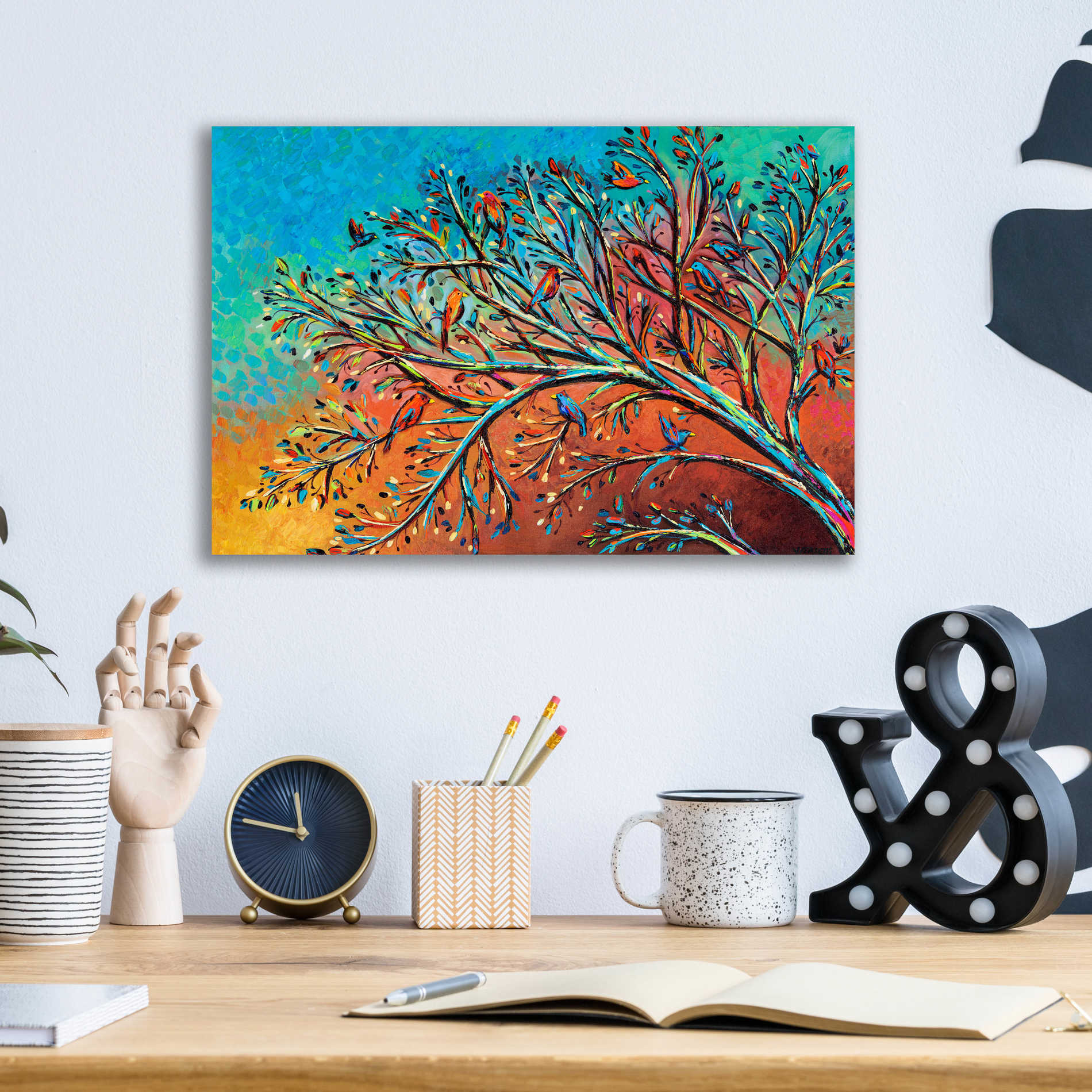 Epic Art 'Sunrise Treetops Birds I' by Carolee Vitaletti, Acrylic Glass Wall Art,16x12