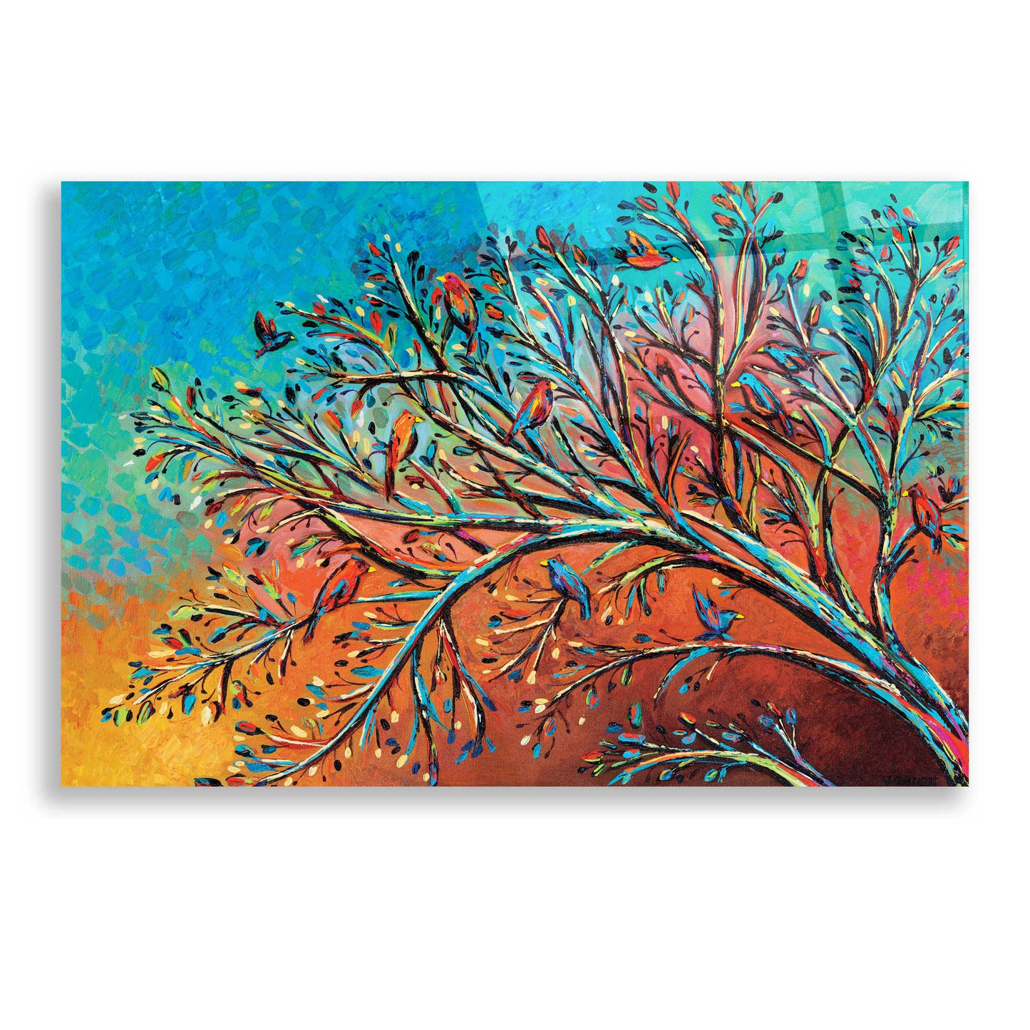 Epic Art 'Sunrise Treetops Birds I' by Carolee Vitaletti, Acrylic Glass Wall Art,24x16