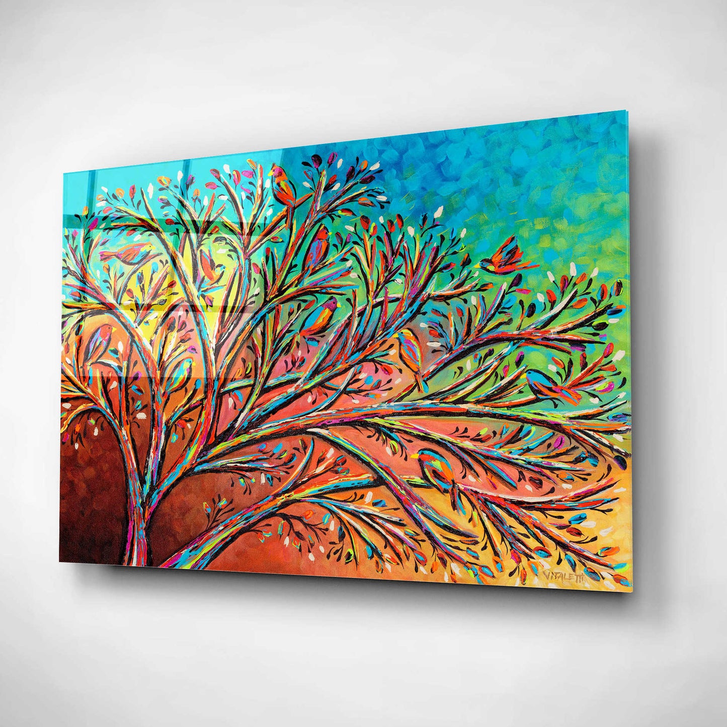 Epic Art 'Sunrise Treetops Birds II' by Carolee Vitaletti, Acrylic Glass Wall Art,16x12