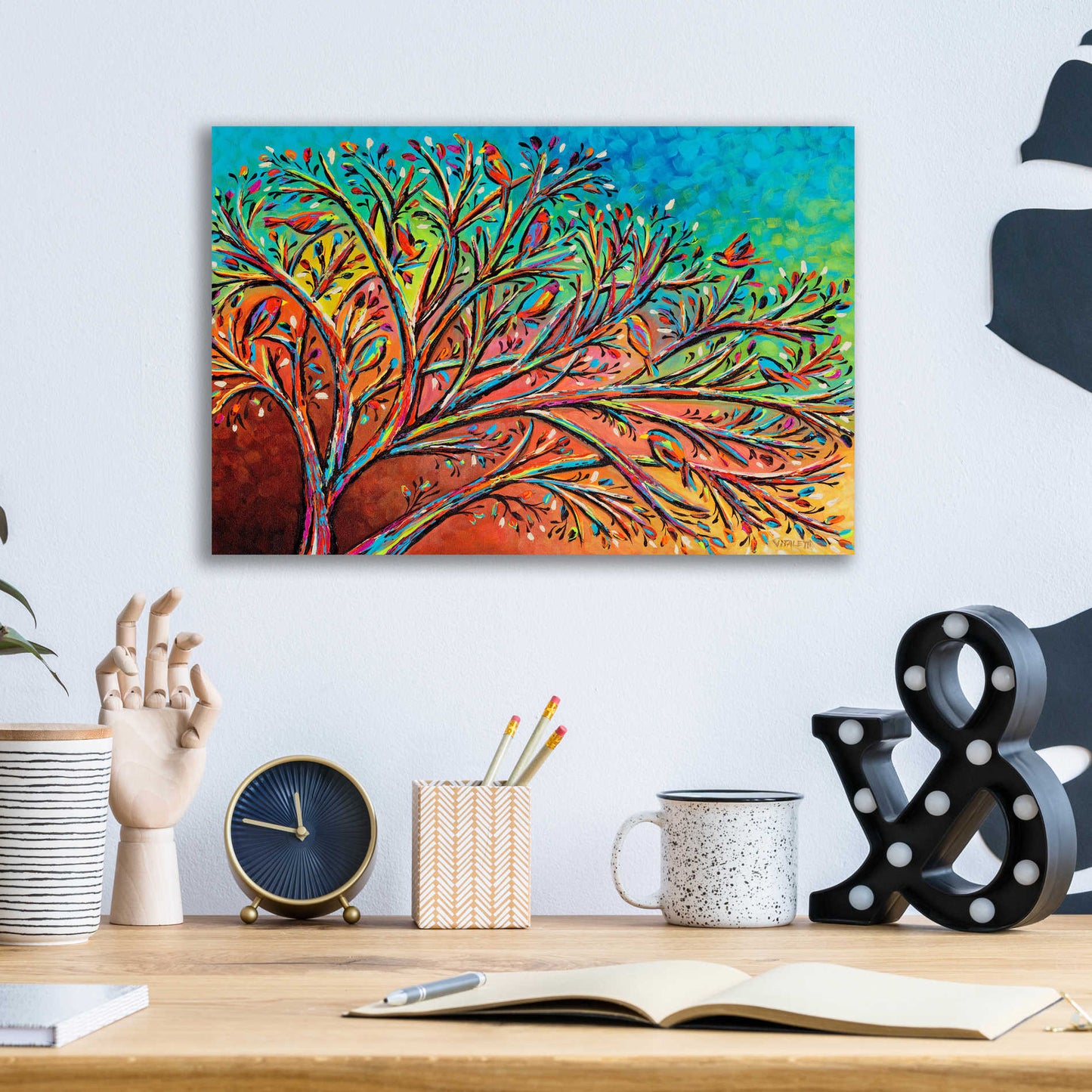 Epic Art 'Sunrise Treetops Birds II' by Carolee Vitaletti, Acrylic Glass Wall Art,16x12