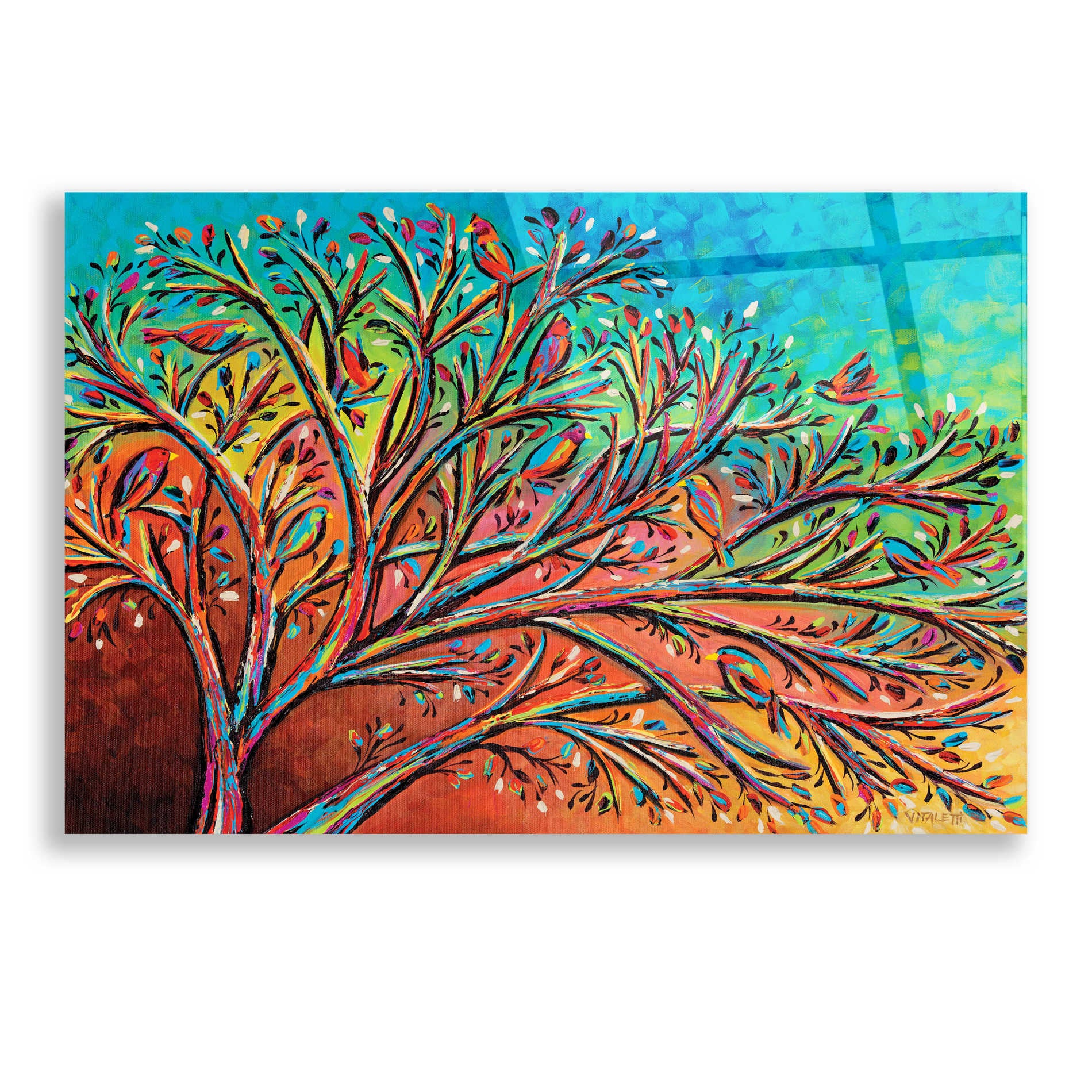 Epic Art 'Sunrise Treetops Birds II' by Carolee Vitaletti, Acrylic Glass Wall Art,24x16